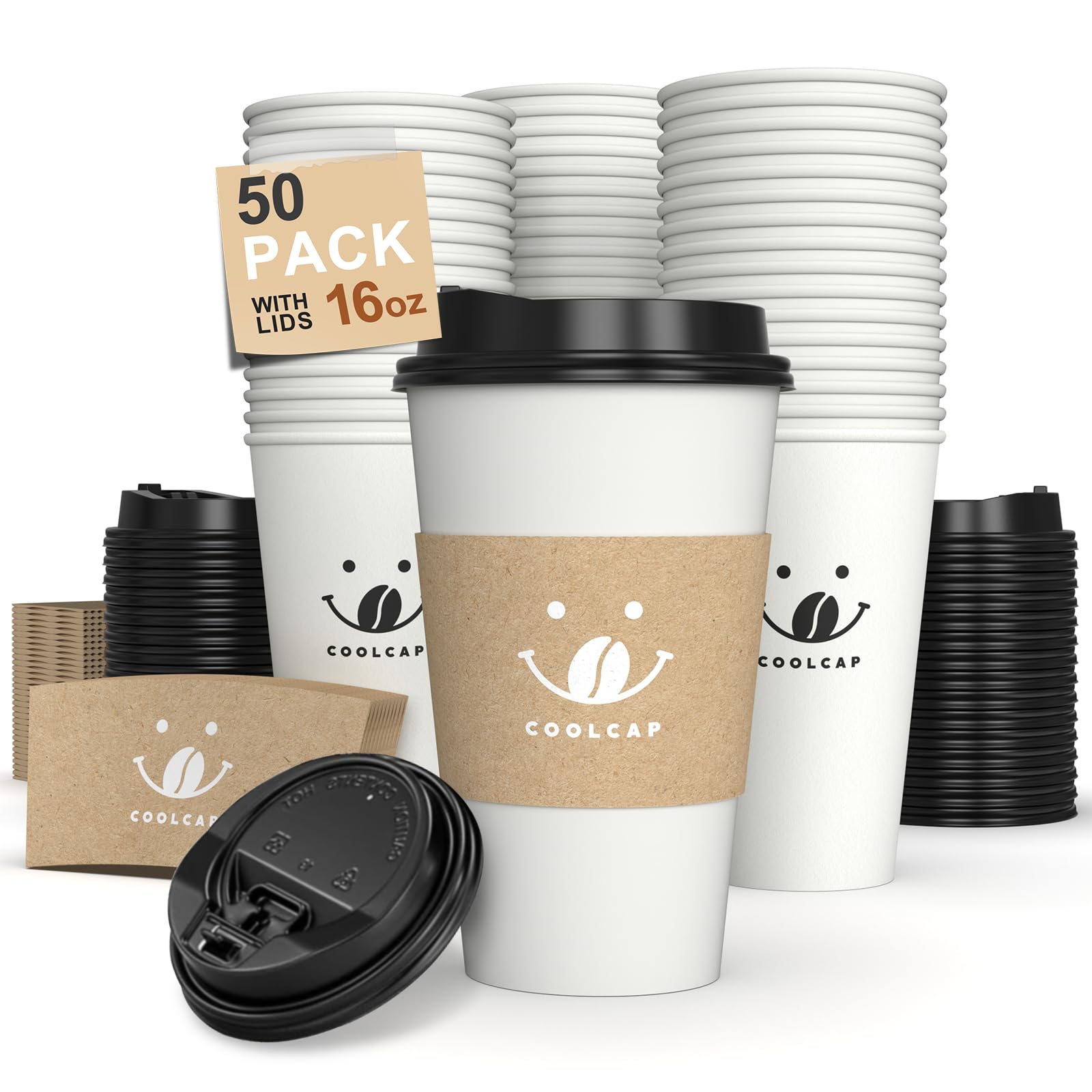 16 oz 100 Pack Corrugated Ripple Wall Disposable Coffee Cups with Lids and Straws, Heavy Duty Insulated Cups for Hot Beverage or Cold Drinks, Bulk for Restaurants, Offices, Coffee Shops(Black)