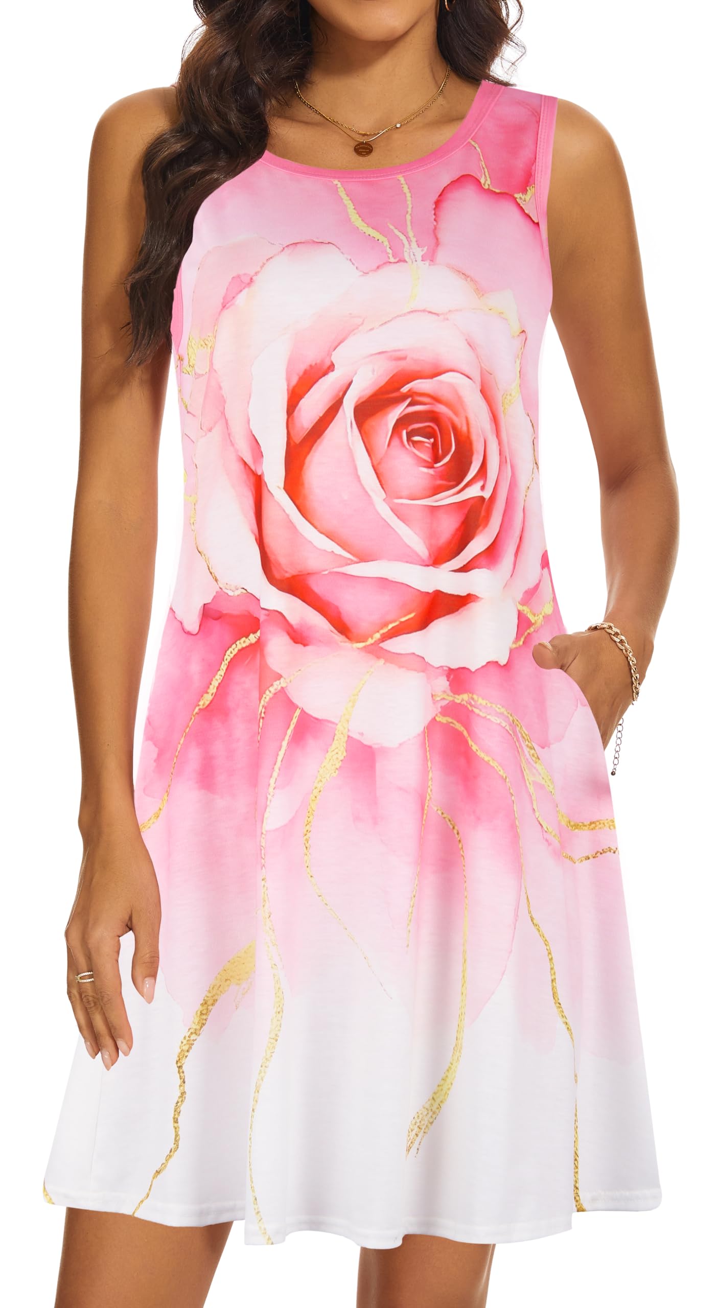 Summer Dresses for Women 2026 Casual Sundresses Beach Cover Ups Sleeveless Tshirt Swing Dress with Pockets