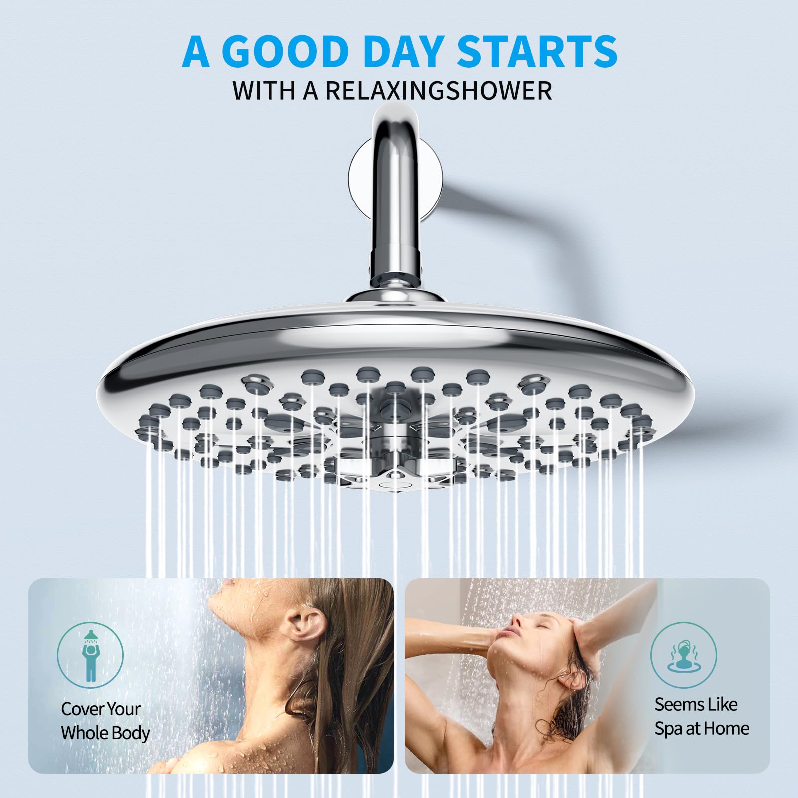 EMBATHER Shower Faucets Sets Complete, with 3 Setting High Pressure Shower Head Combo, Bathroom Wall Mounted Rainfall Shower System Fixtures with 8-Mode Handheld Spray, Brushed Nickel