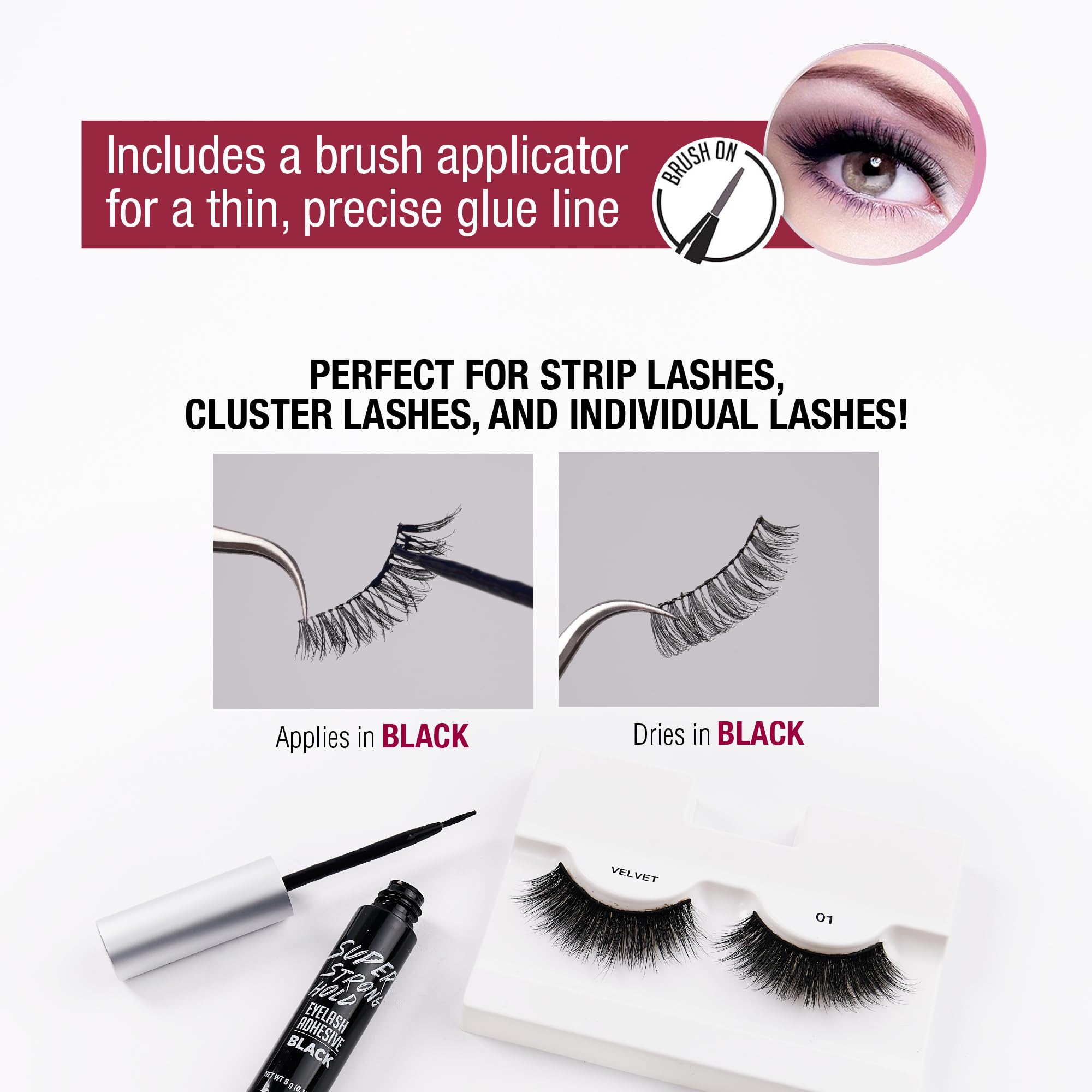 i-ENVY By KISS Super Strong Hold Eyelash Adhesive Waterproof, Long-Lasting Strip Lash Glue, Natural-Looking Allergy & Latex Free with Brush Applicator (Black, 3 Pack)
