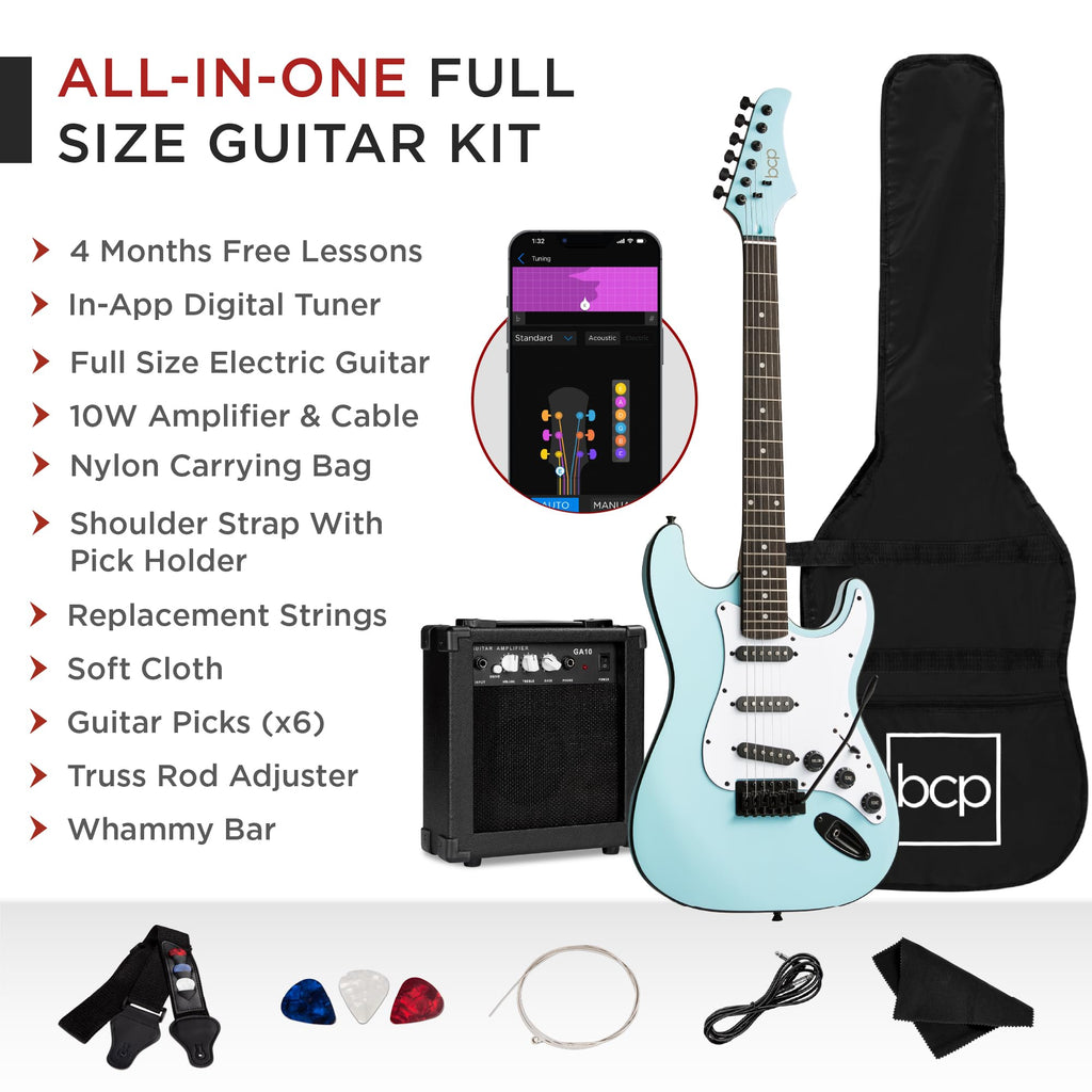 Best Choice Products 39in Full Size Beginner Electric Guitar Starter Kit w/Case, Strap, 10W Amp, Strings, Pick, Tremolo Bar - 3 Color Sunburst