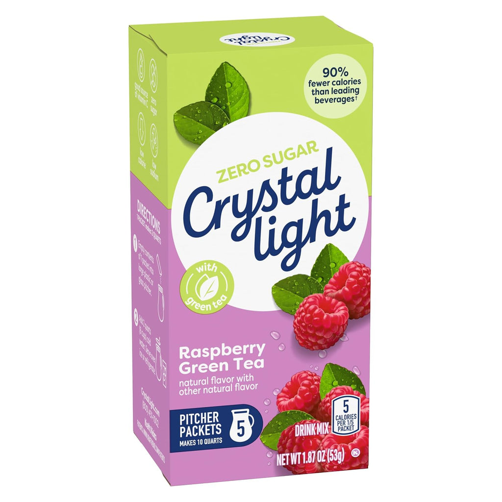 Crystal Light Drink Mix, 60 Pitcher Packets, for Flavorful Hydration and Shareable Refreshment, Naturally Flavored Raspberry Green Tea with other natural flavor, Made with Green Tea, 1.87 oz each