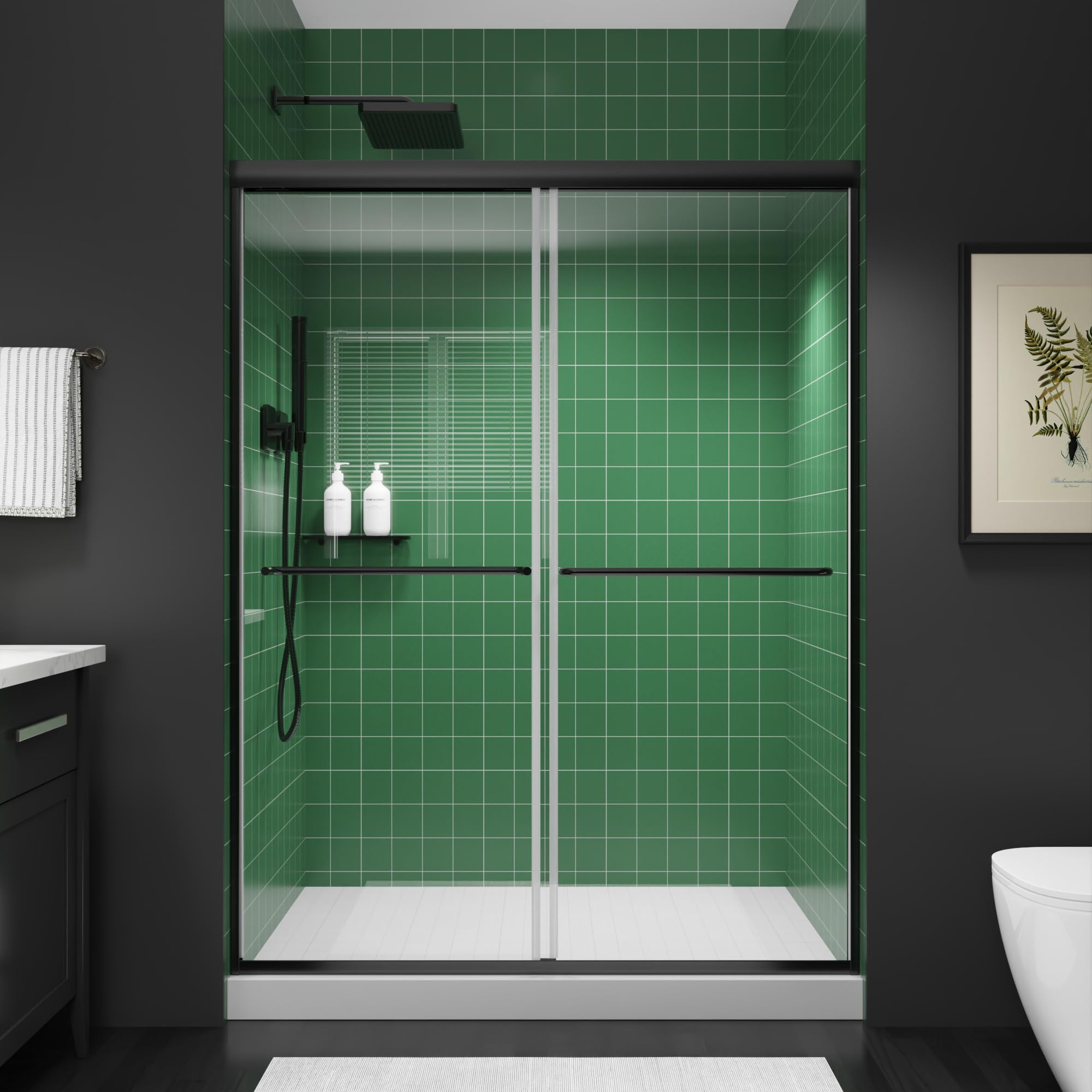 38–42 Inch W x 71 Inch H Semi-Frameless Pivot Shower Door, Swing Glass Shower Door with 1/4" (6mm) Clear SGCC Tempered Glass, Matte Black Finish, Reversible Installation for Bathroom