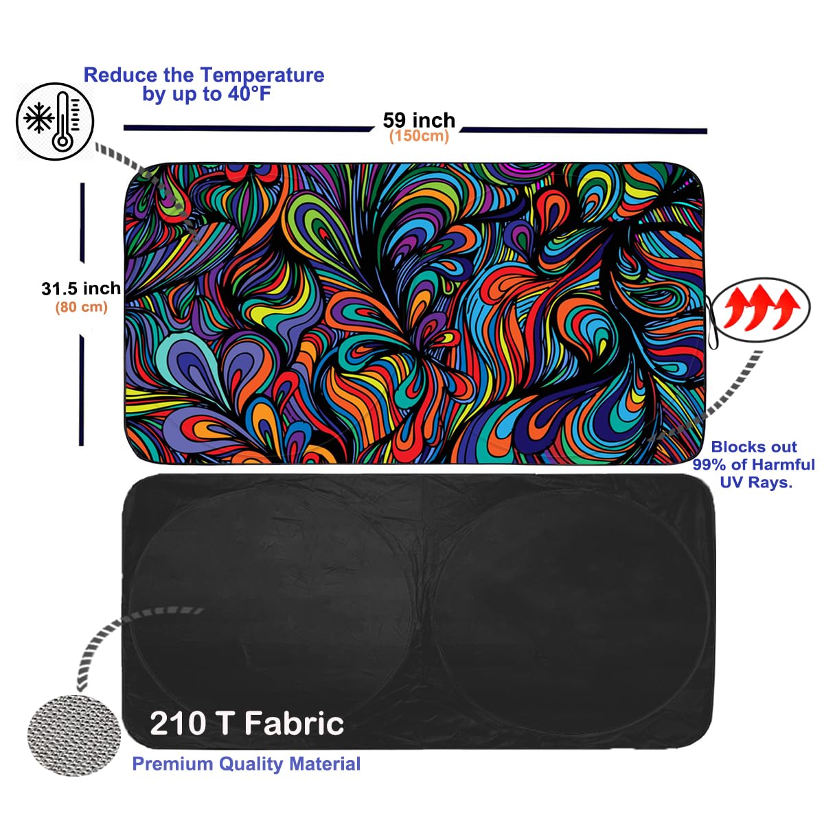 Gven Windshield Sun Shade for Car Front Window Cover Sunshades Visor Automotive Sun Shield for Full-Size Sedan & SUV, Mid-Size SUV, Sports Cars Mid-Size Pickup Truck Car Accessories(Abstract, L)