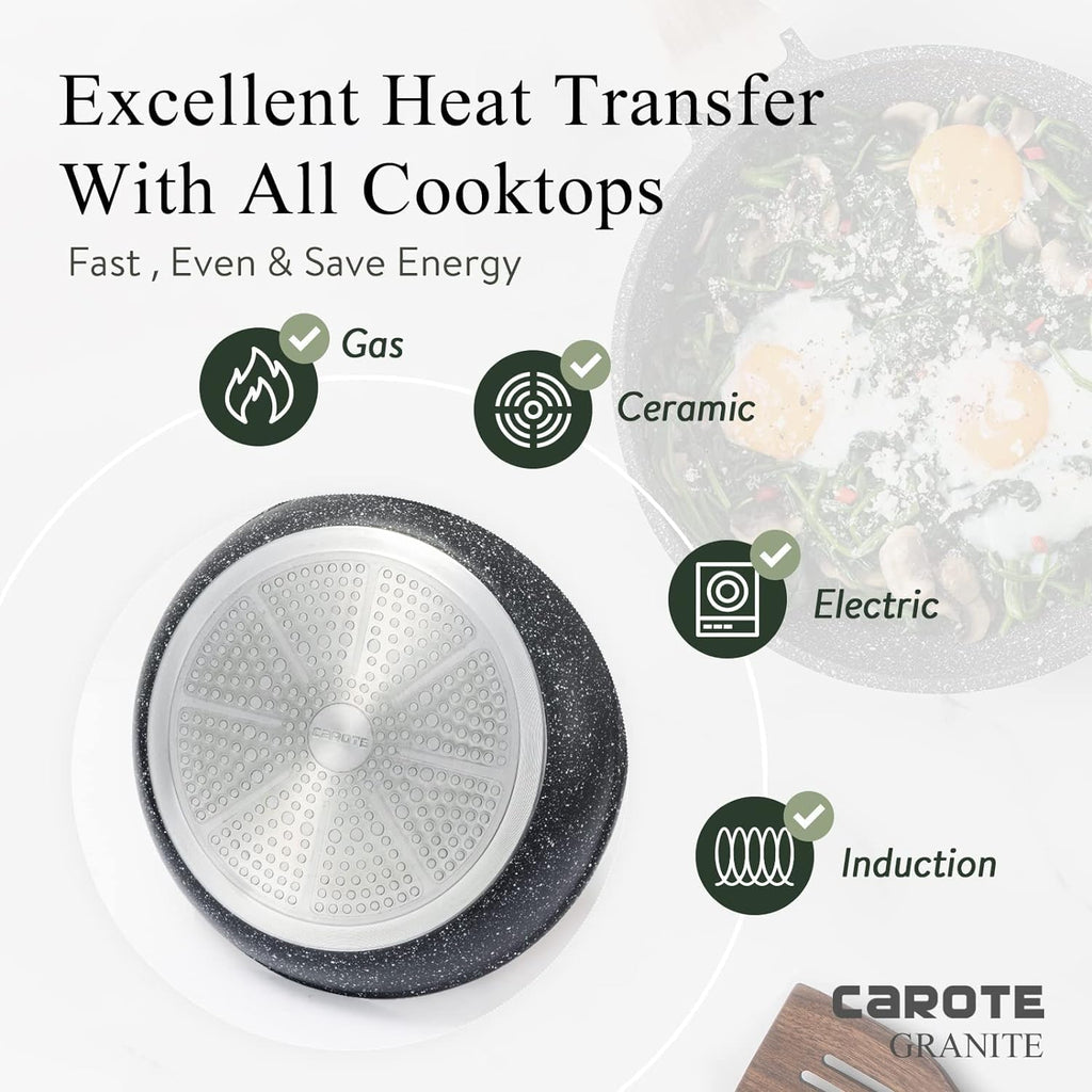 CAROTE 21pcs Pots and Pans Set Nonstick, Cookware Set Black Induction Kitchen Cooking Set w/Frying Pans & Saucepans(PFOS, PFOA Free)