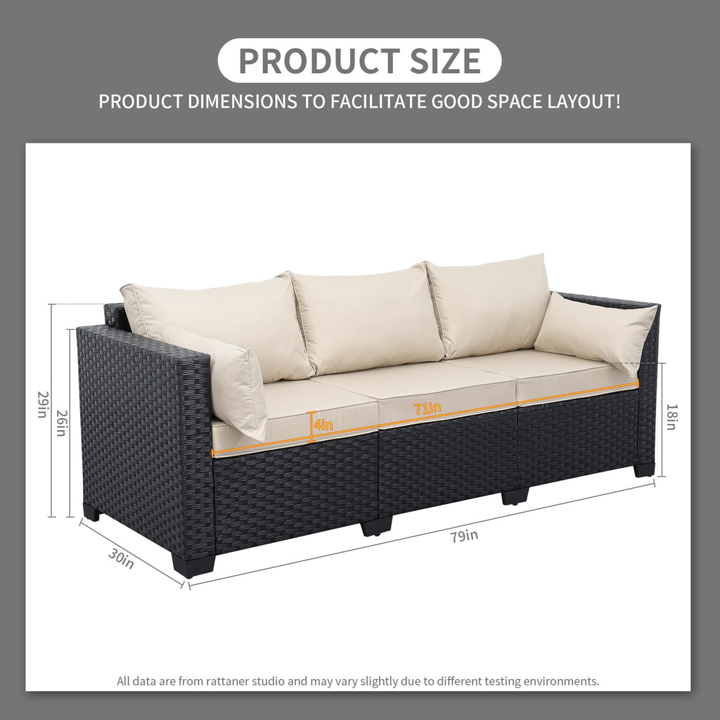 Rattaner Outdoor Furniture Outdoor Couch Patio Furniture 3-seat Sofa Deep Seat High Backrest with Waterproof Cover and Anti-Slip Cushions, Light Grey