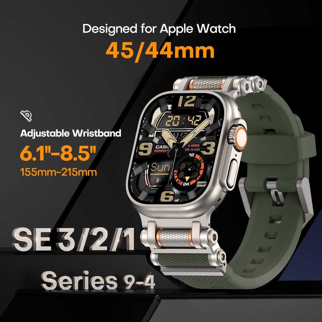 TAURI Nylon for Apple Watch Bands SE/Series 9/8/7/6/5/4 44/45mm, Rugged Nylon Braided Strap & Stainless Steel Connector – iWatch 44mm/45mm Adjustable Woven Band for Men Women, All Black