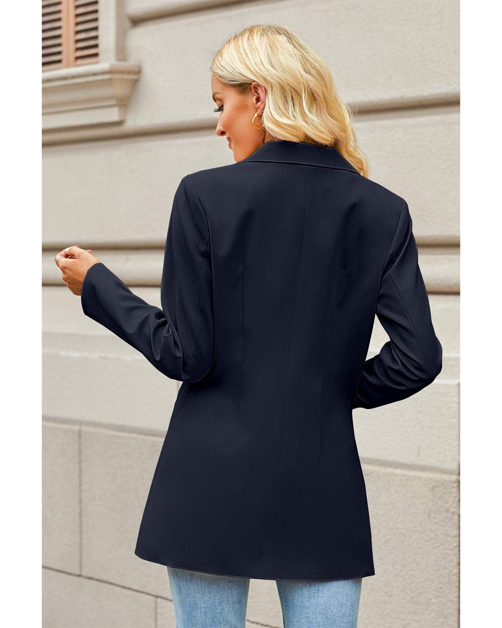 luvamia Blazers for Women Business Casual Long Blazer Jackets Dressy Work Professional Office Outfits Lapel Pockets