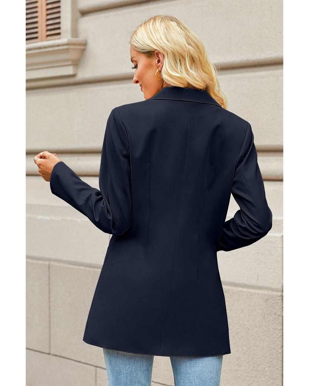 luvamia Blazers for Women Business Casual Long Blazer Jackets Dressy Work Professional Office Outfits Lapel Pockets