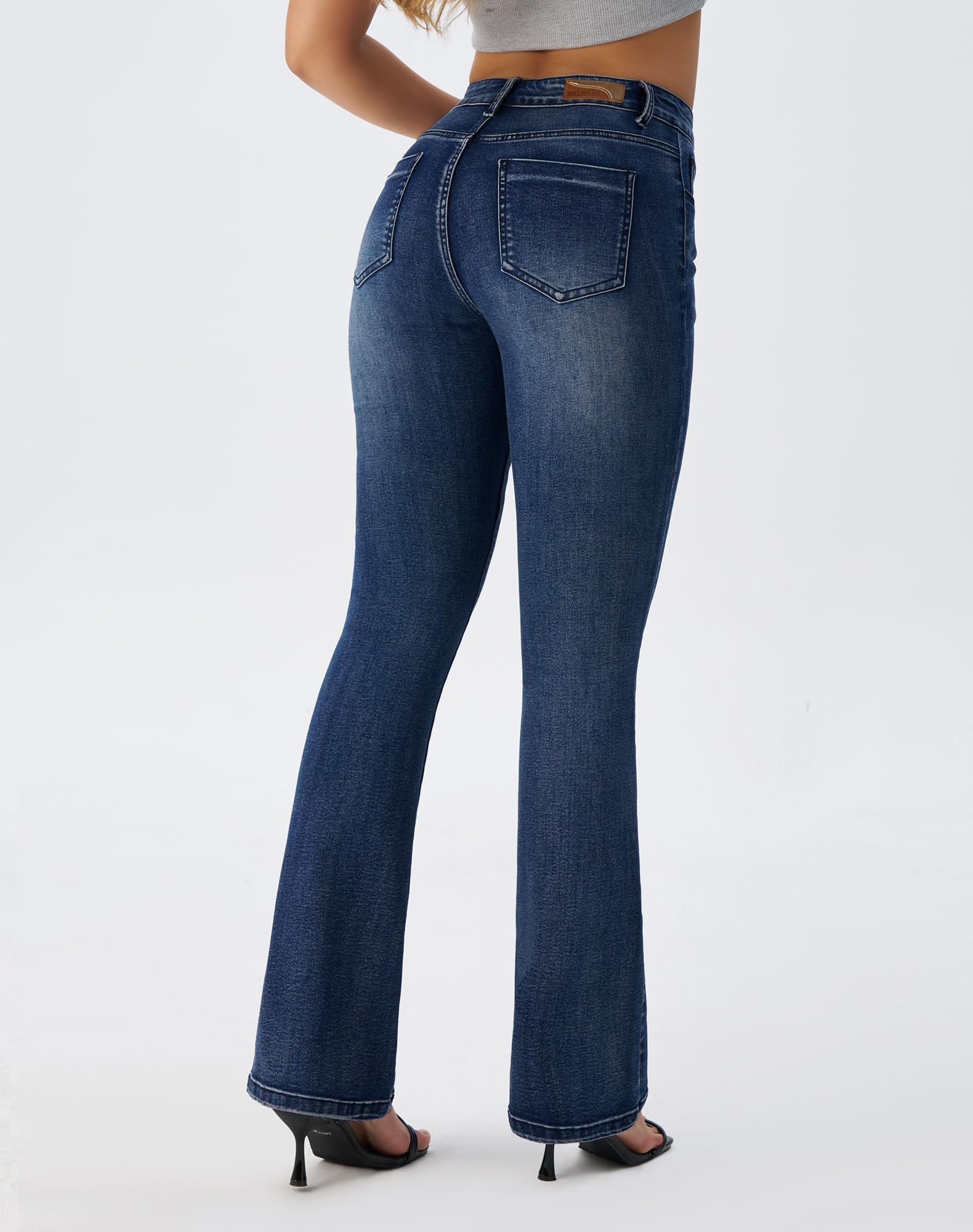 roswear Women's Trendy Stretchy Flare Jeans Mid Rise Bootcut Curvy Denim Pants