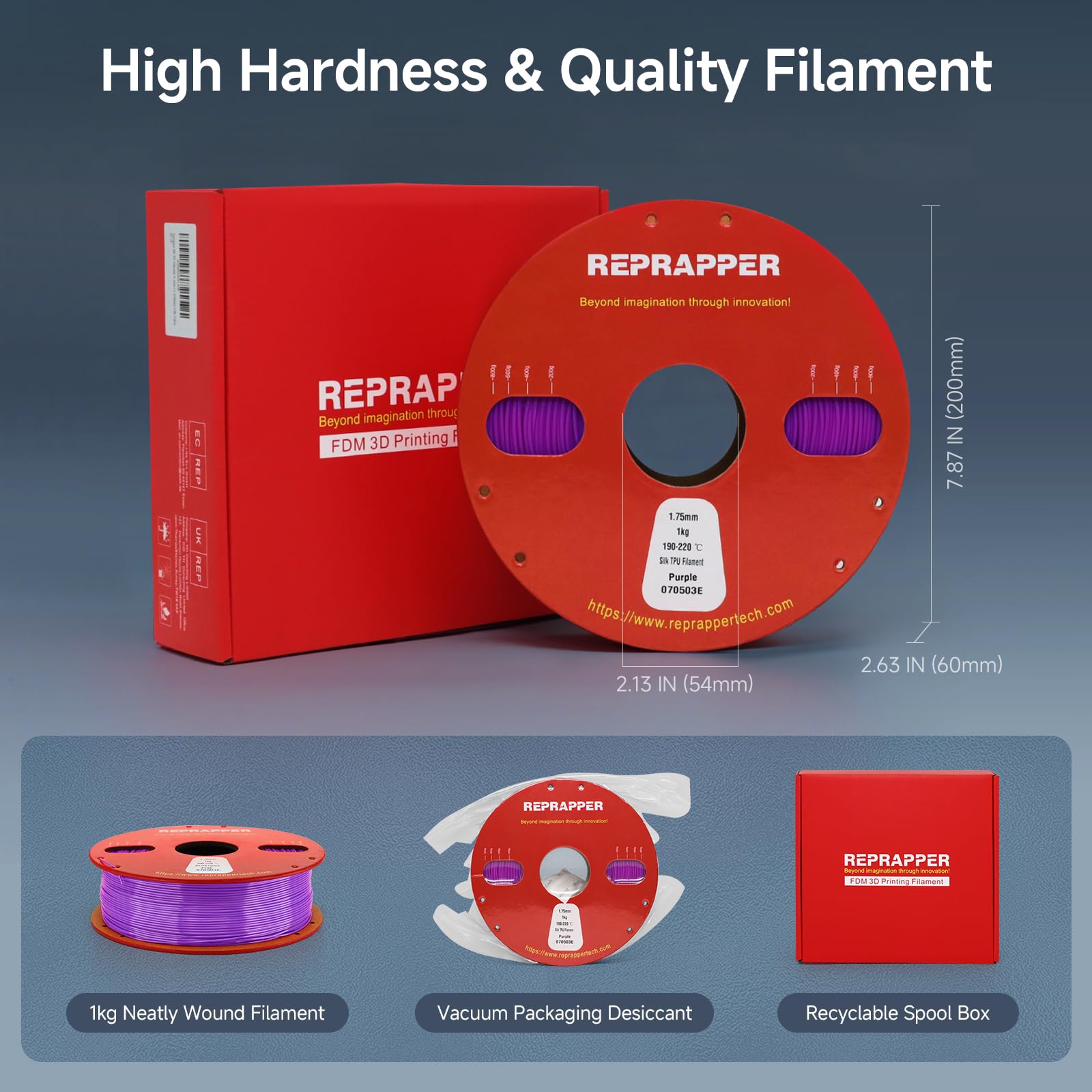 RepRapper PLA Filament, Multicolor Glitter Sample Pack, Shiny Galaxy Silk PLA1.75MM for 3D Printer, Glow in The Dark Sparkle Laser Series 3D Printer Filament, 250g*4