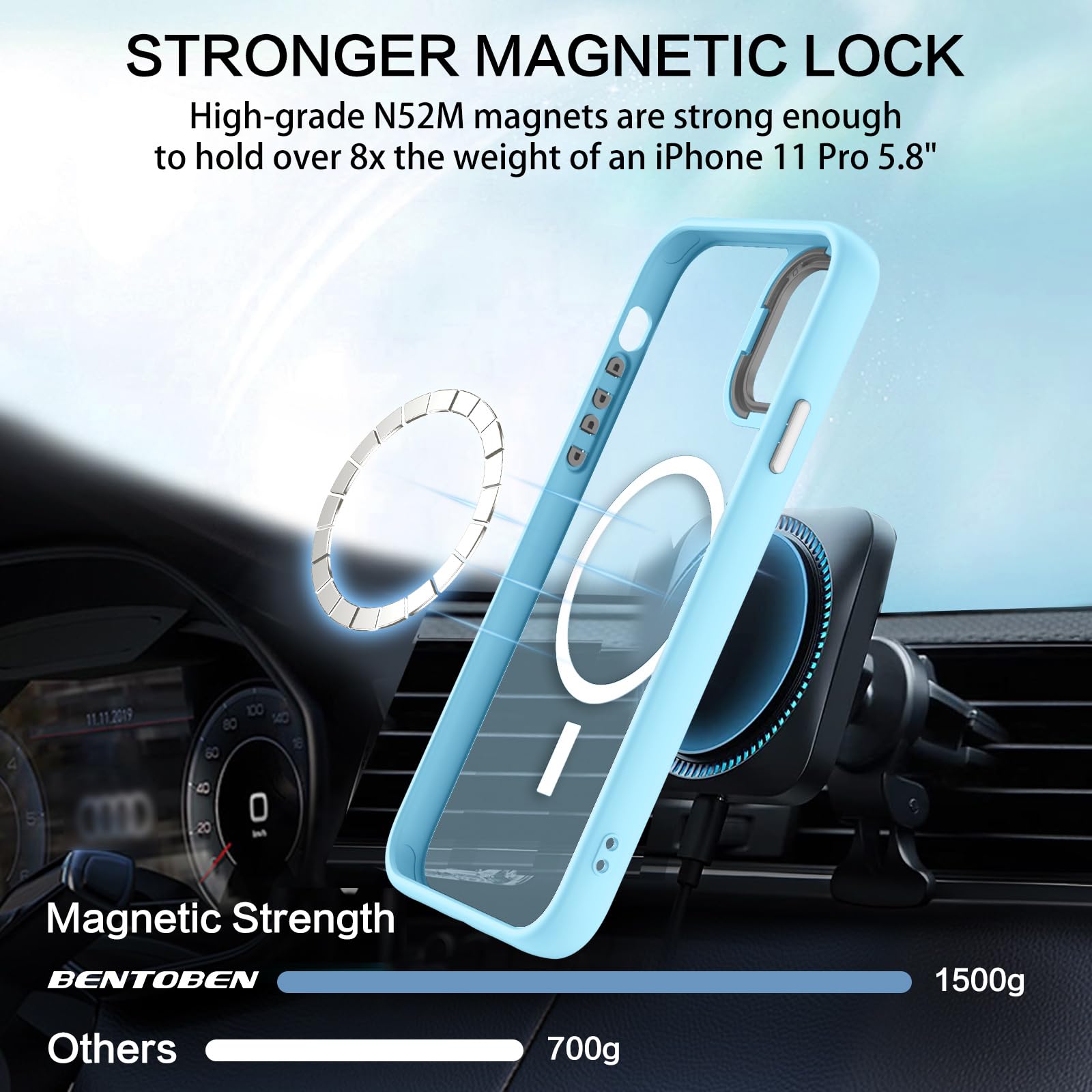 BENTOBEN for iPhone 11 Pro Case 2019 [Compatible with Magsafe] Translucent Matte Magnetic Phone Case iPhone 11 Pro 5.8" Slim Thin Shockproof Bumper Women Men Protective Cases Cover, Black