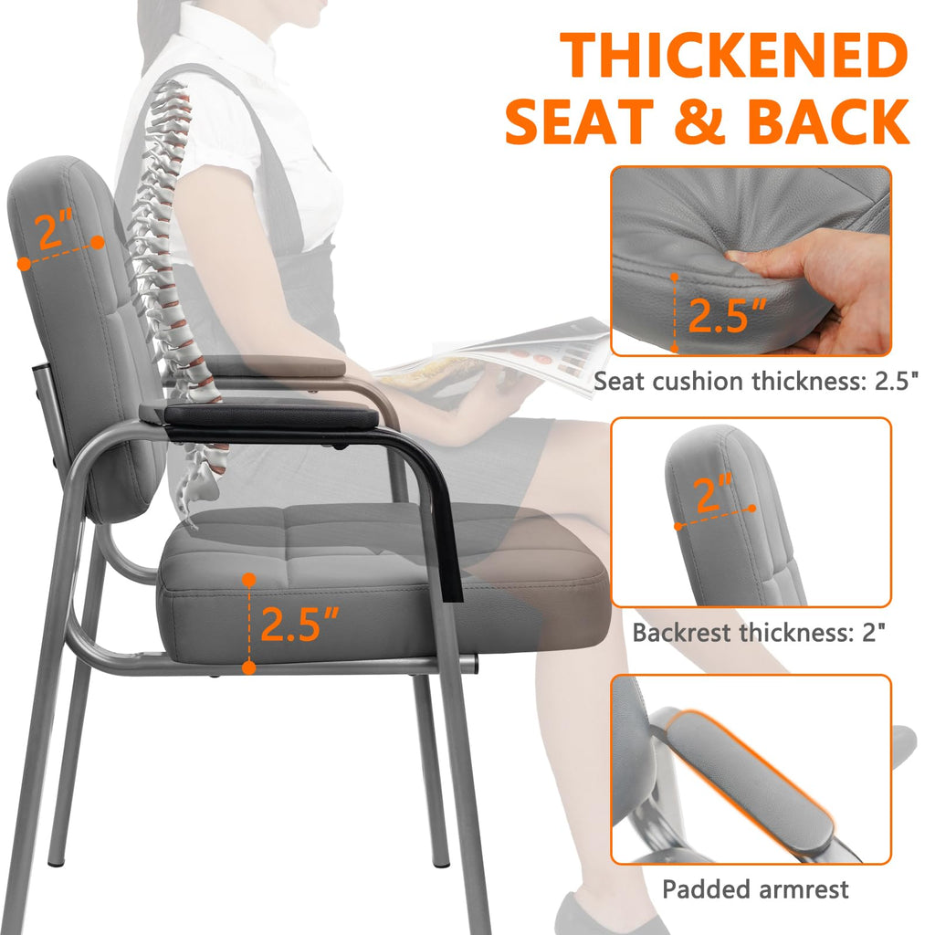 CLATINA Big & Tall 500 lbs Leather Office Reception Chair No Wheels with Padded Arms, Waiting Room Guest Chair for Elderly Home Desk Conference Room Lobby Side Salon Clinic, Black