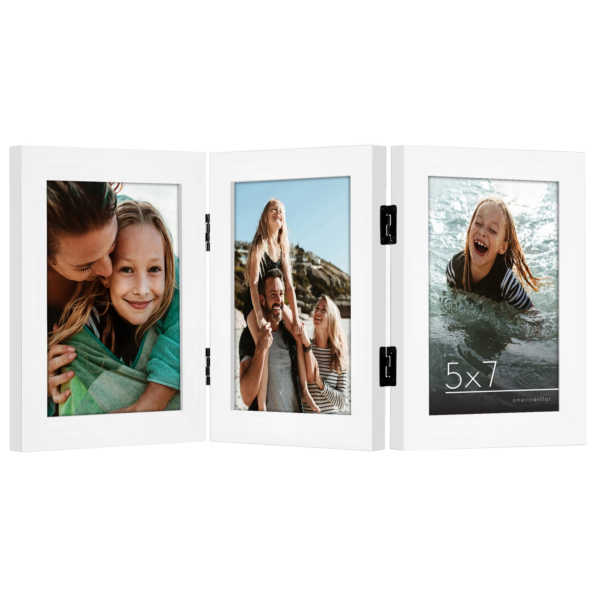 Americanflat Hinged 4x6 Picture Frame with Shatter-Resistant Glass - Double Picture Frames with Engineered Wood - Signature Collection - Photo Frame for Tabletop Display - Black