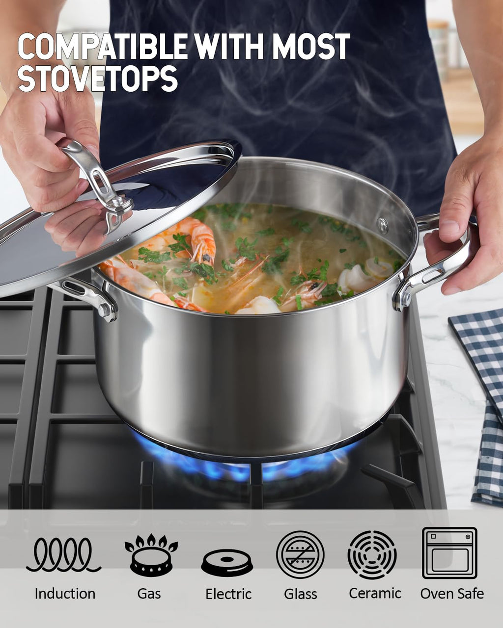 Cooks Standard Classic 6 Quart Stock Pot with Lid, Stainless Steel Dutch Oven