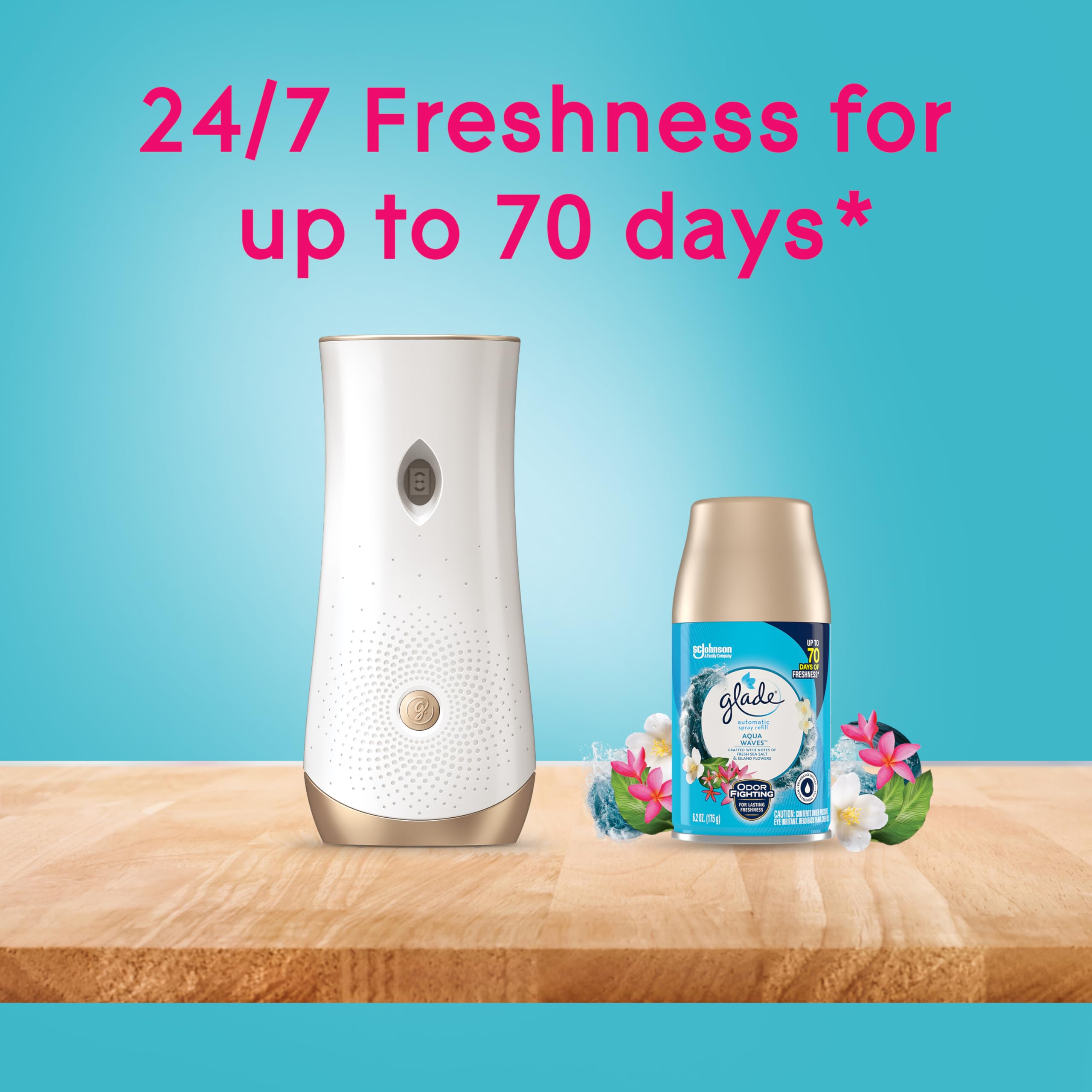 Glade Automatic Spray Refill and Holder Kit, Air Freshener for Home and Bathroom, Aqua Waves, 6.2 Oz, 2 Count (Pack of 2)