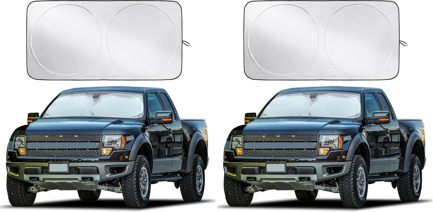EcoNour Truck Sun Shade for Windshield | Front Truck Window Shade for Maximum UV Rays and Sun Heat Protection | Truck Sun Shield for Breezy Cool Interior | X-Large (69 inches x 35 inches) (Pack of 2)