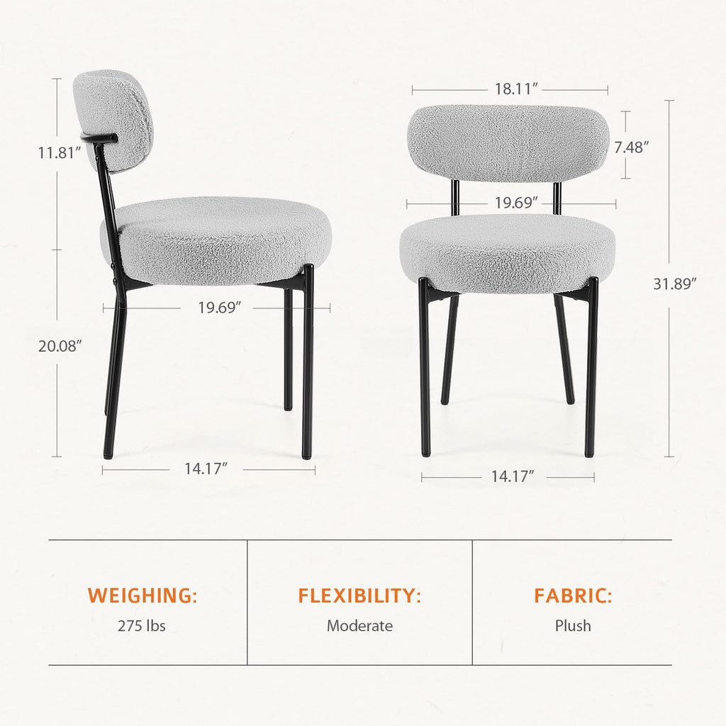 Sweetcrispy Dining Chairs Set of 2, Boucle Upholstered Modern Mid Century Round Kitchen Chairs with Curved Backrest & Metal Legs for Vanity, Living Room - Beige