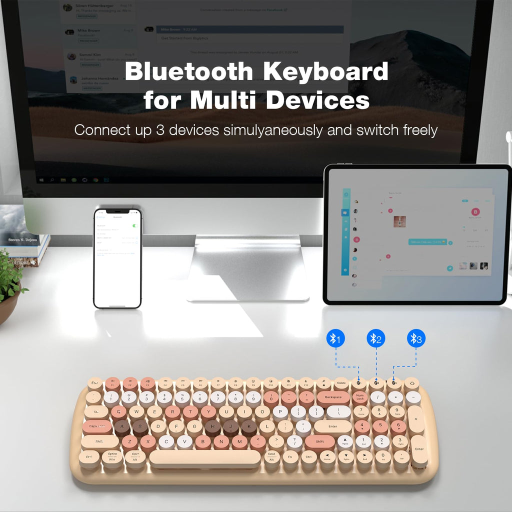 MOFII Wireless Keyboard and Mouse Combo, Compact Typewriter Retro Round Computer Keyboard and Mouse Set, Plug and Play, for Windows, Computer, Desktop, PC, Notebook - Black Green Gradient