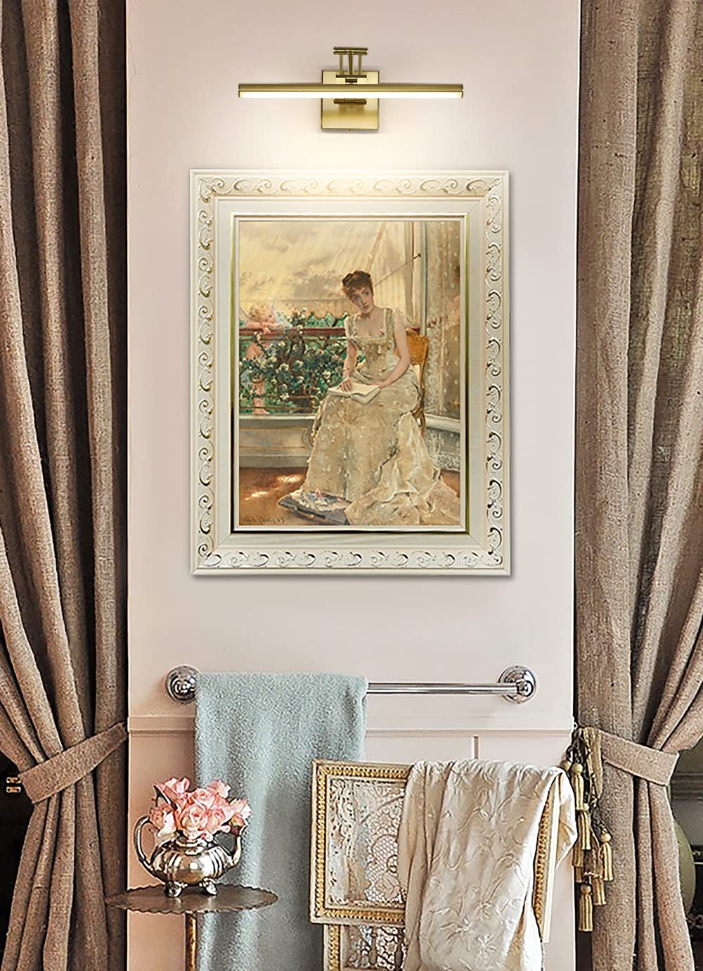 Joossnwell LED Picture Lights for Paintings Dimmable 15.5 Inch Long Hard-Wired Picture Frame Lights Brass Gallery Wall Light with Adjustable Swing Arm Art Display Lamps 7W 3000K Warm White