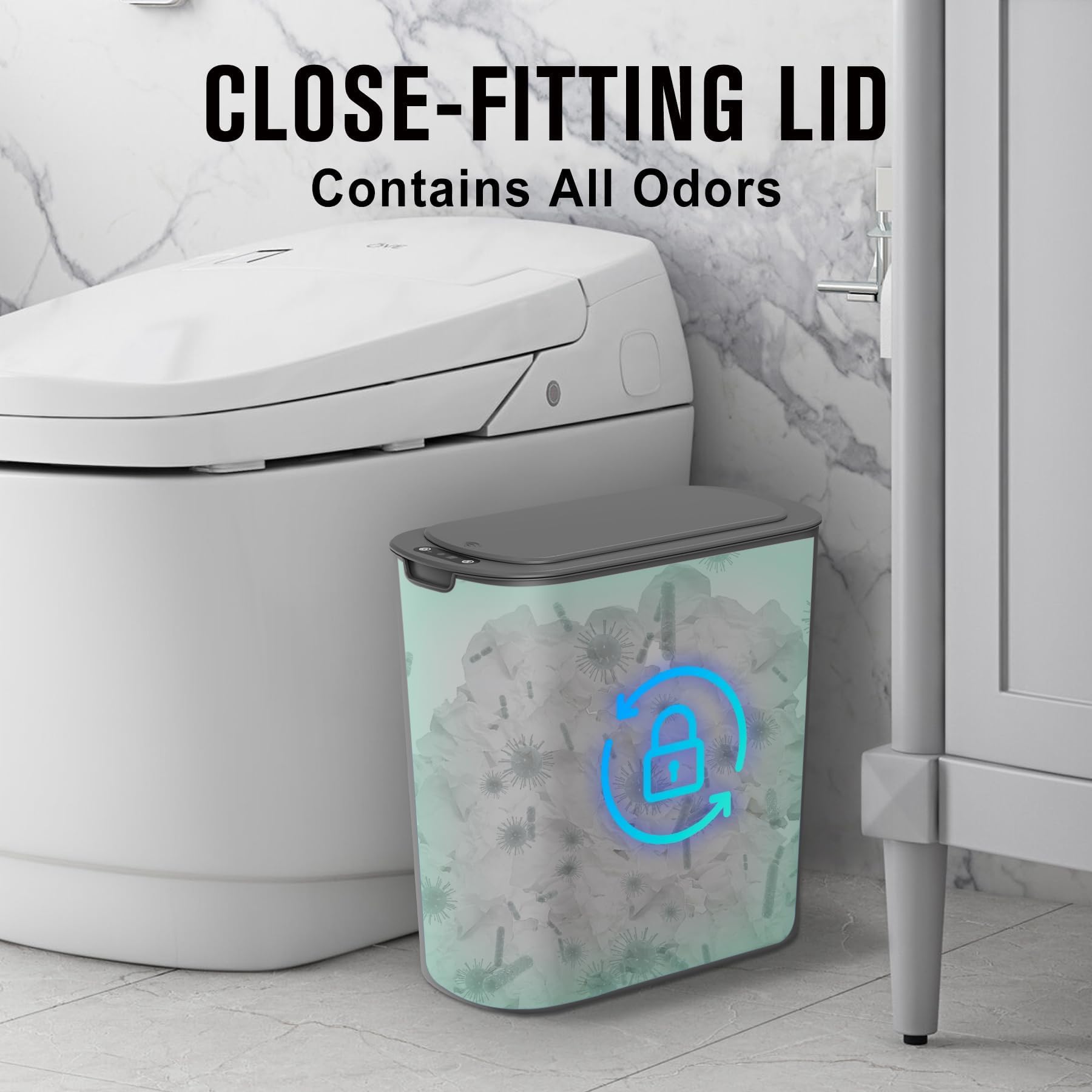 Cesun Automatic Motion Sensor Black Bathroom Trash Can with Lid, 2.6 Gallon Touchless Trash Bin, Smart Plastic Slim Garbage Can Small Wastebasket for Toilet, Office, rv, Bedroom, Living Room