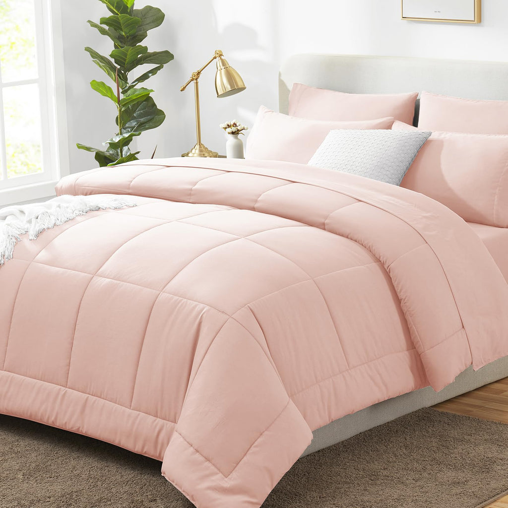 CozyLux Twin XL Comforter Set Baby Blue, 5 Pieces Twin Extra Long Bed in a Bag for College Dorm, All Season Bedding Set with Stitch Quilted Comforter, Flat Sheet, Fitted Sheet, Pillowcases