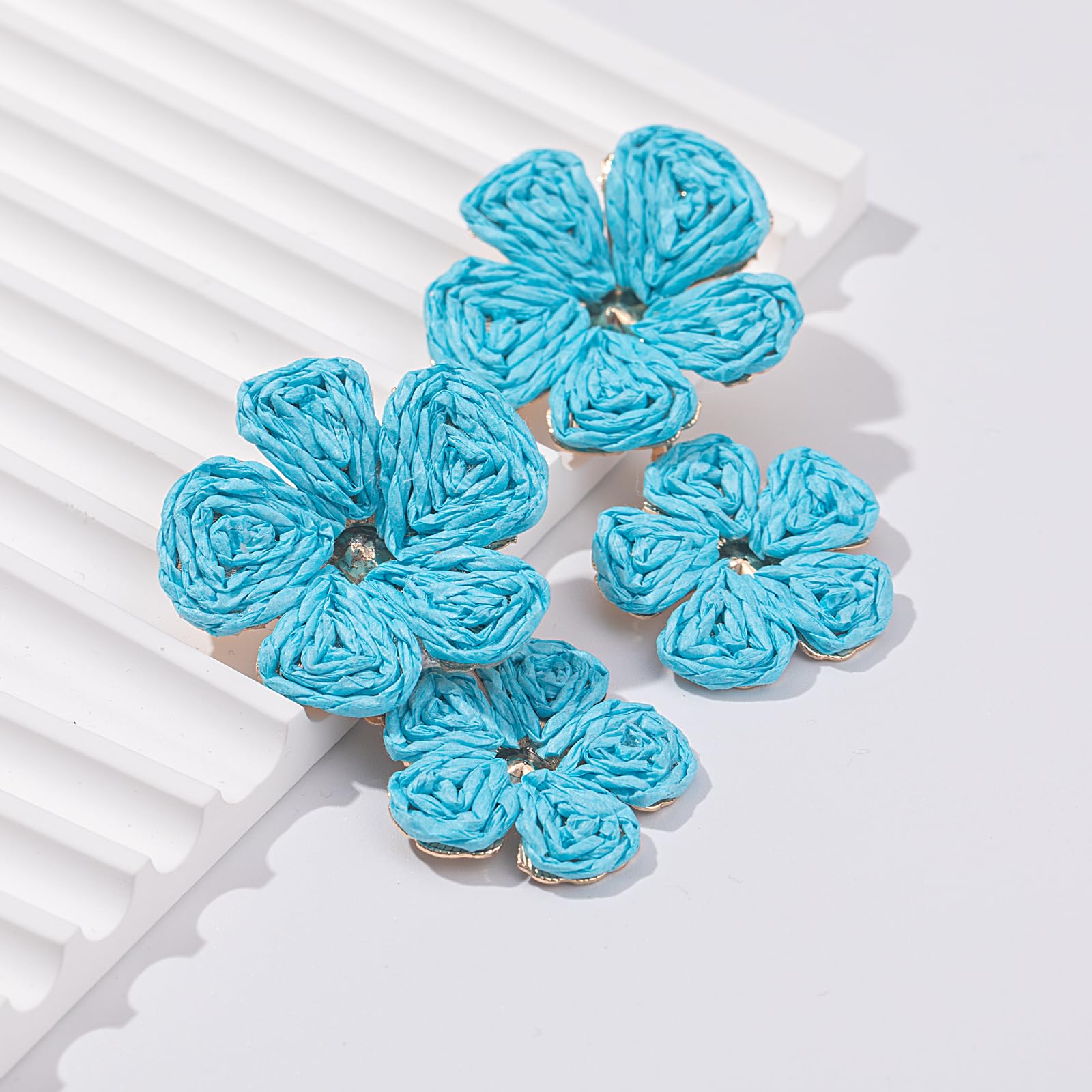 Boho Flower Earrings Statement Raffia Dangle Earrings Cute Floral Jewelry Trendy Summer Beach Vacation Outfits for Women