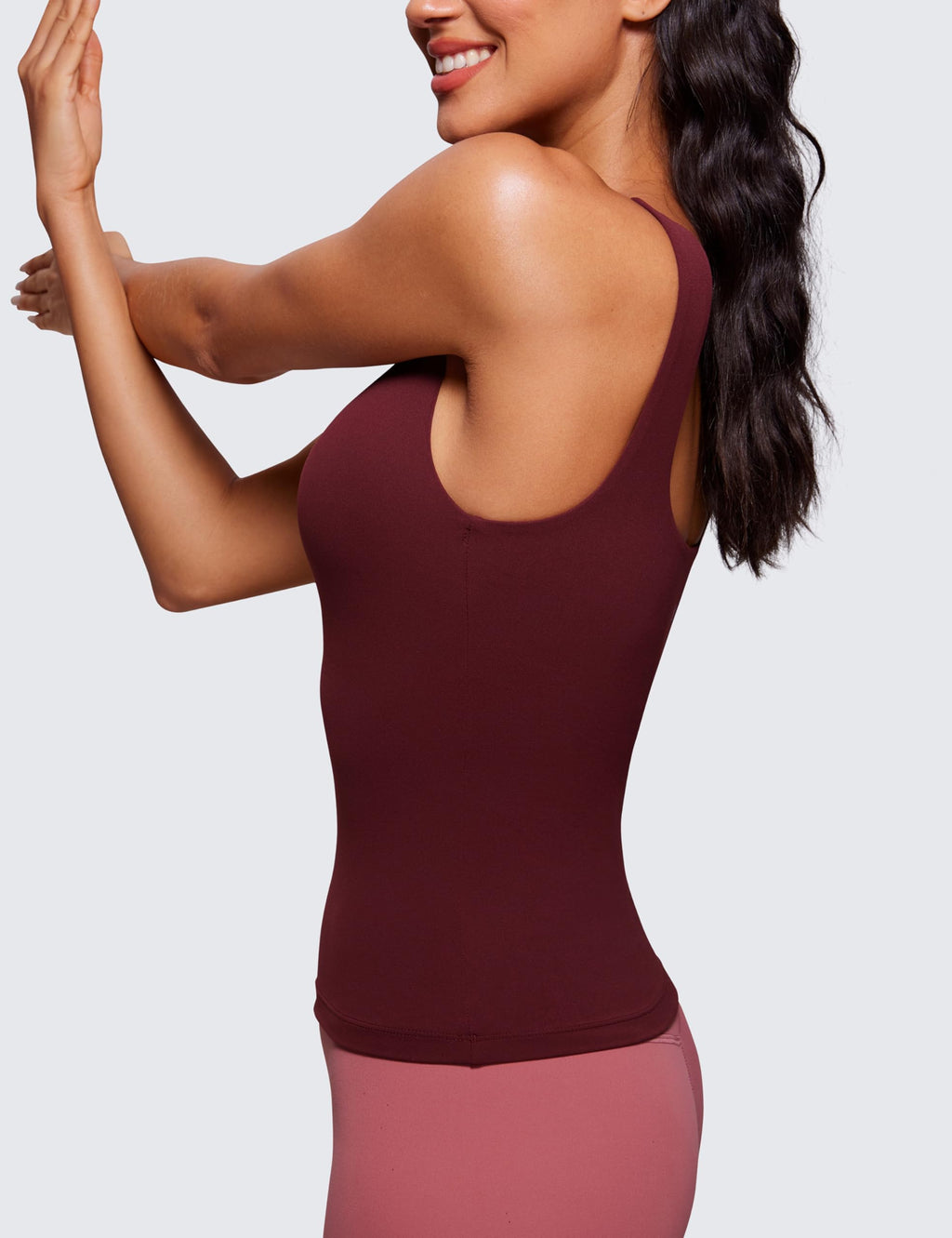 CRZ YOGA Butterluxe U Neck Tank Tops for Women - Padded Athletic Workout Camisole Crop Tops with Built in Bra