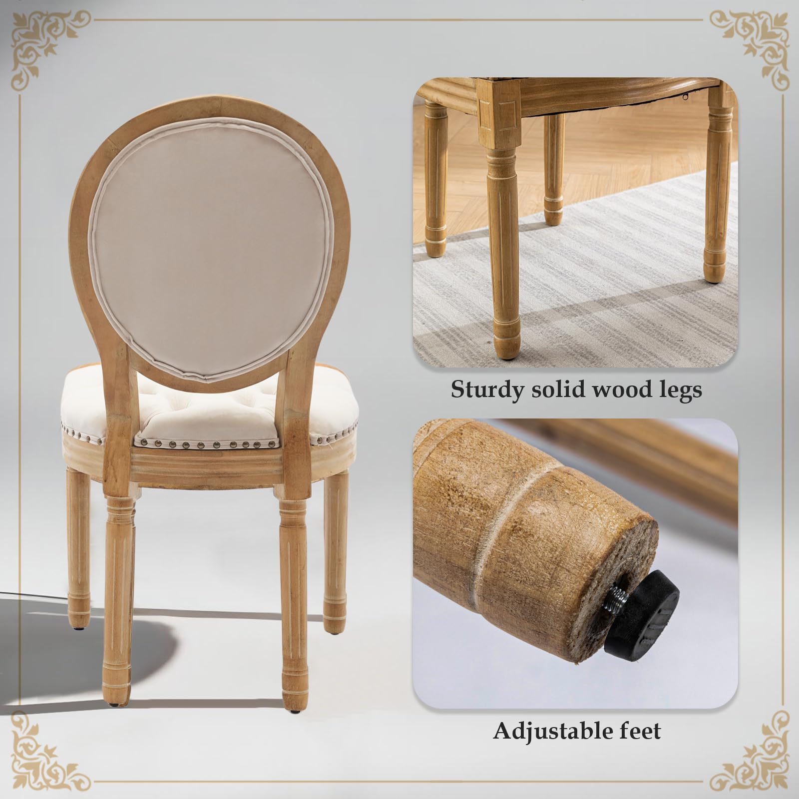SoarFlash Linen French Dining Chairs Set of 2, Vantage Dining Chair with Round Back, Wood Leg Farmhouse Country Dining Chair for Living Room,Kitchen,Bedroom,Beige