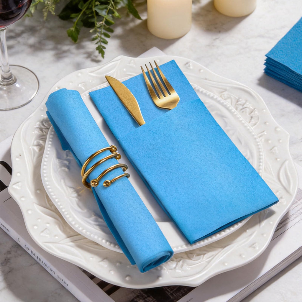 KAMMAK Black Napkins Disposable with Pocket Wedding Decorative Dinner Paper Napkins 100 Pack Linen Feel Prefolded Guest Hand Towels for Party Decoration, Cocktail Reception, Hotel (16.5 x 16.5 inch)