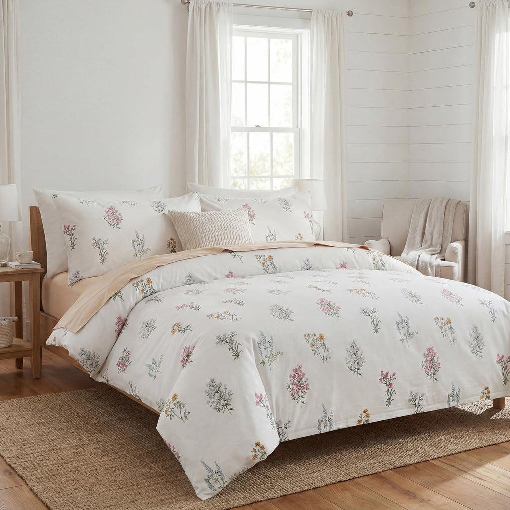 100% Natural Cotton Comforter Set Queen 3 Pcs Grayish Blue Bedding Sets with Luxurious Damask Pattern, Reversible Breathable Soft Comforter Sets for All Season