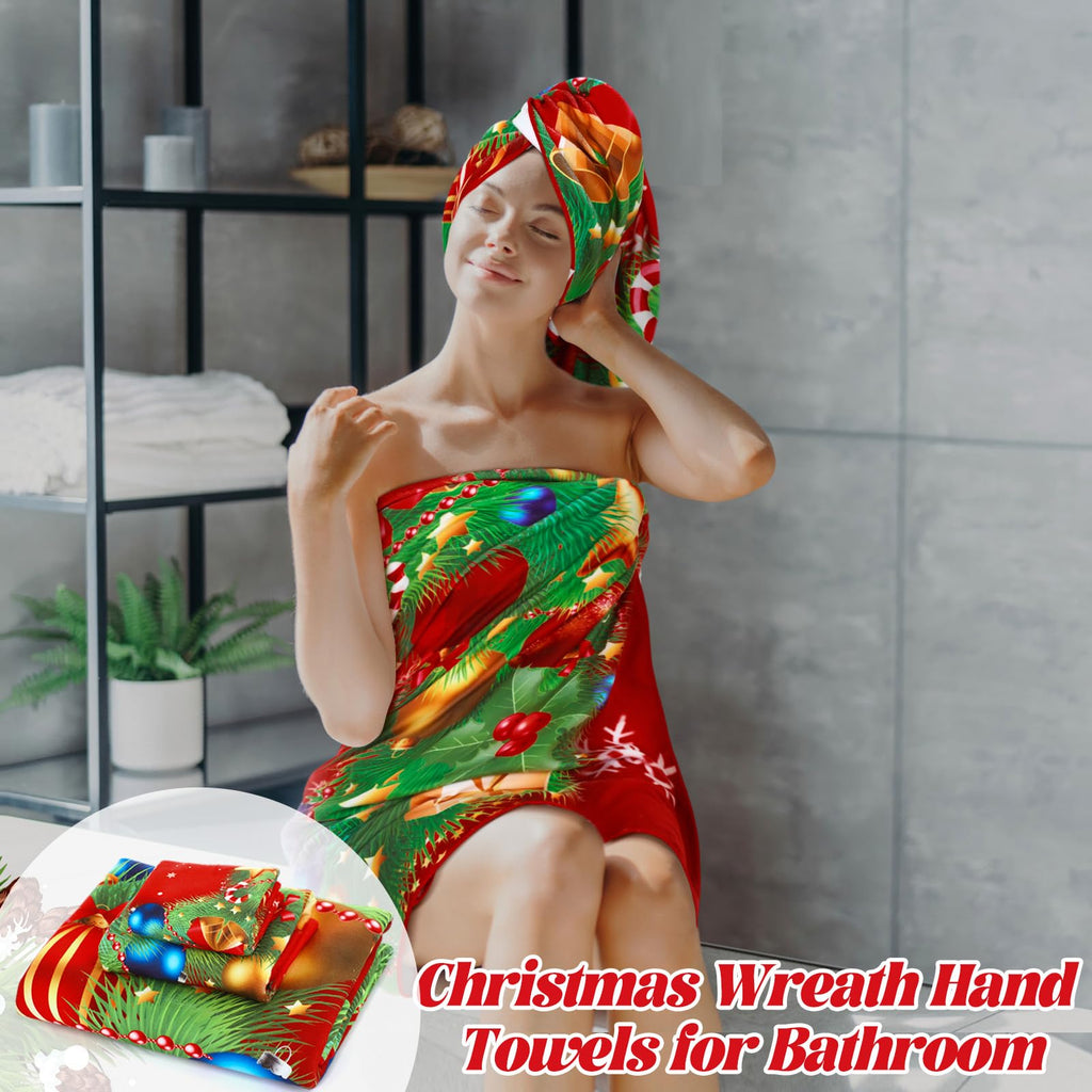 Preboun 3 Pack Christmas Gnome Bathroom Towels Set - Christmas Tree Hand Towels, Winter Snowflake Bath Towels, Soft Absorbent Dish Towels for Bathroom, Kitchen, Home, Hotel, Beach, Gym, Spa