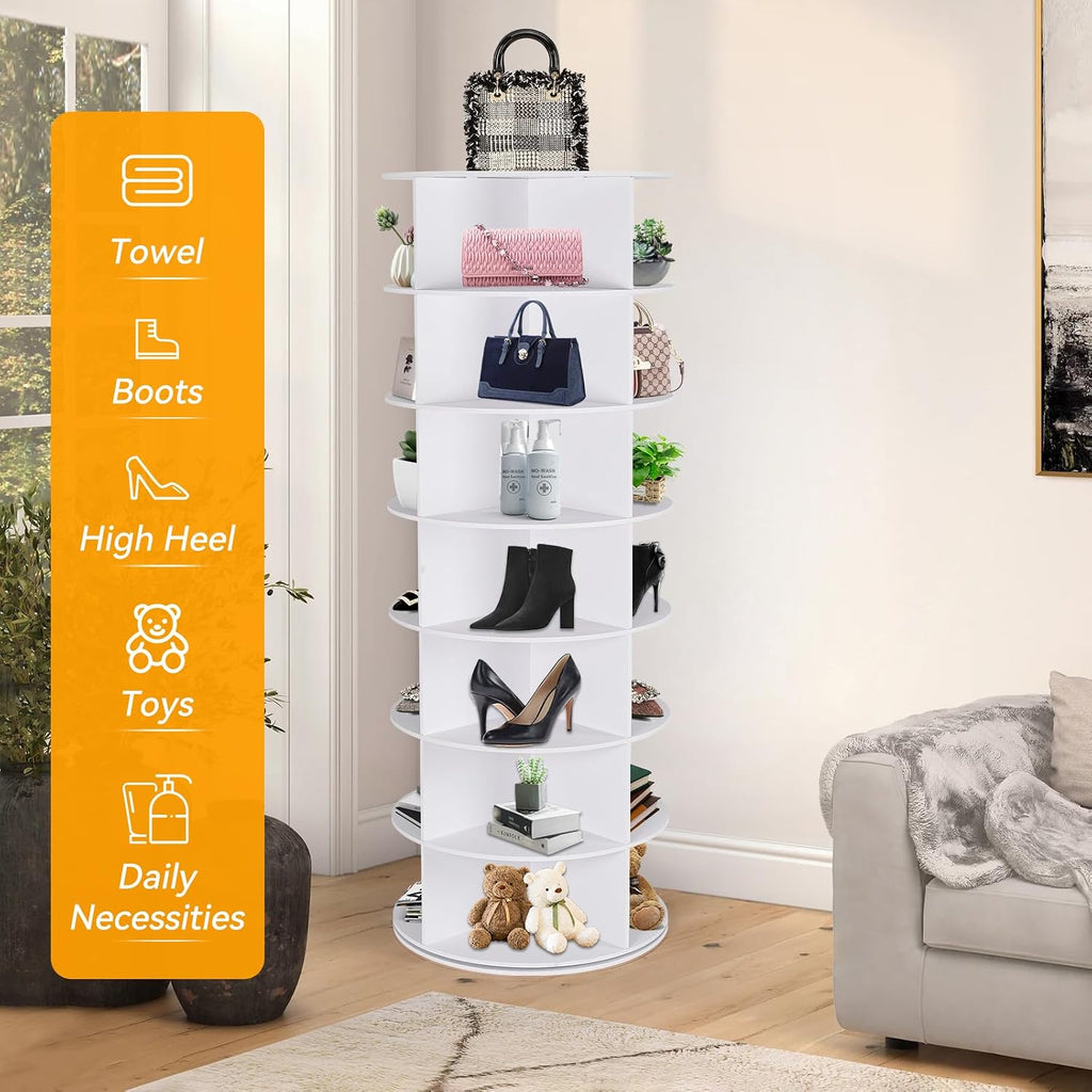 7 Tier Rotating Shoe Rack Tower, 360° Spinning Display Rack, Space Saving Storage Organizer with Lazy Susan for Closet, Hallway, Bedroom, Living Room, Dressing Room
