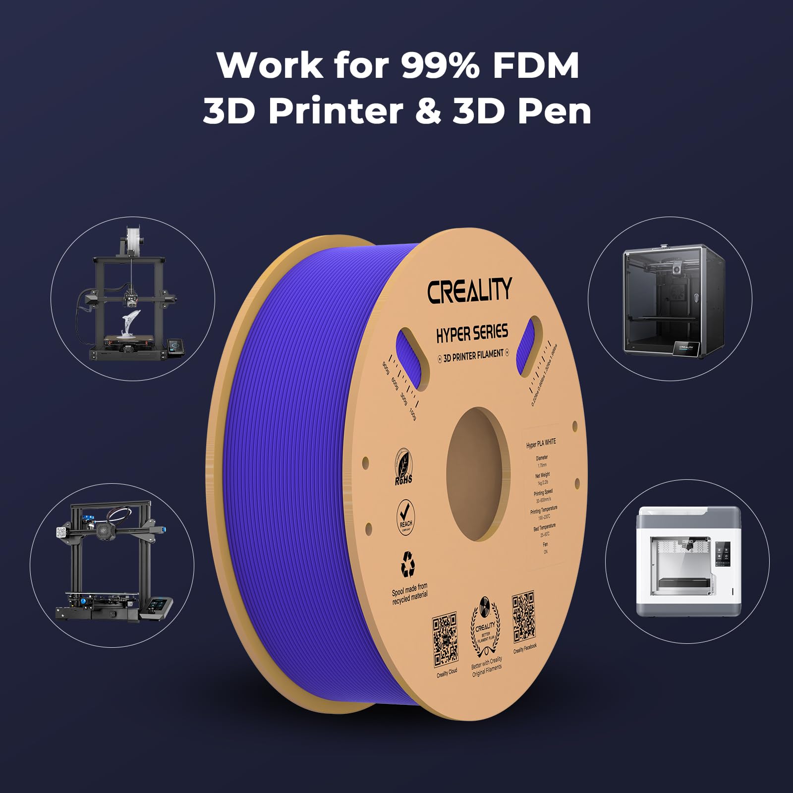 Creality Carbon Fiber PLA Filament 1.75mm 1KG, Hyper PLA-CF for High-Speed Printing 50–300mm/s, Dimensional Accuracy +/- 0.03mm Accuracy,Fits for Most FDM 3D Printers(Black)