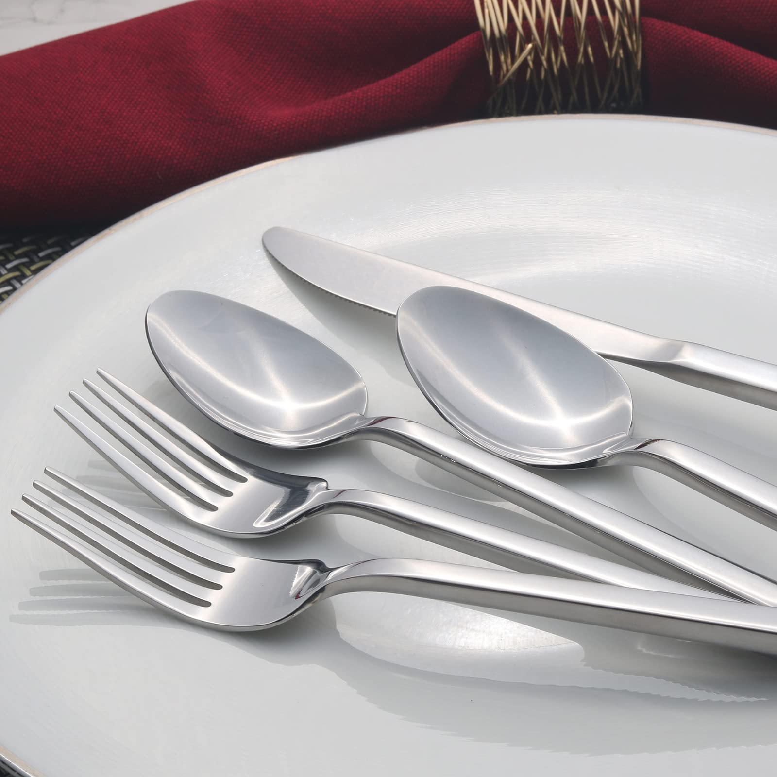 Alata Cube Black 20-Piece Forged Silverware Set Stainless Steel Flatware Set,Service for 4,Matte Satin Polished Cutlery Set,Dishwasher Safe