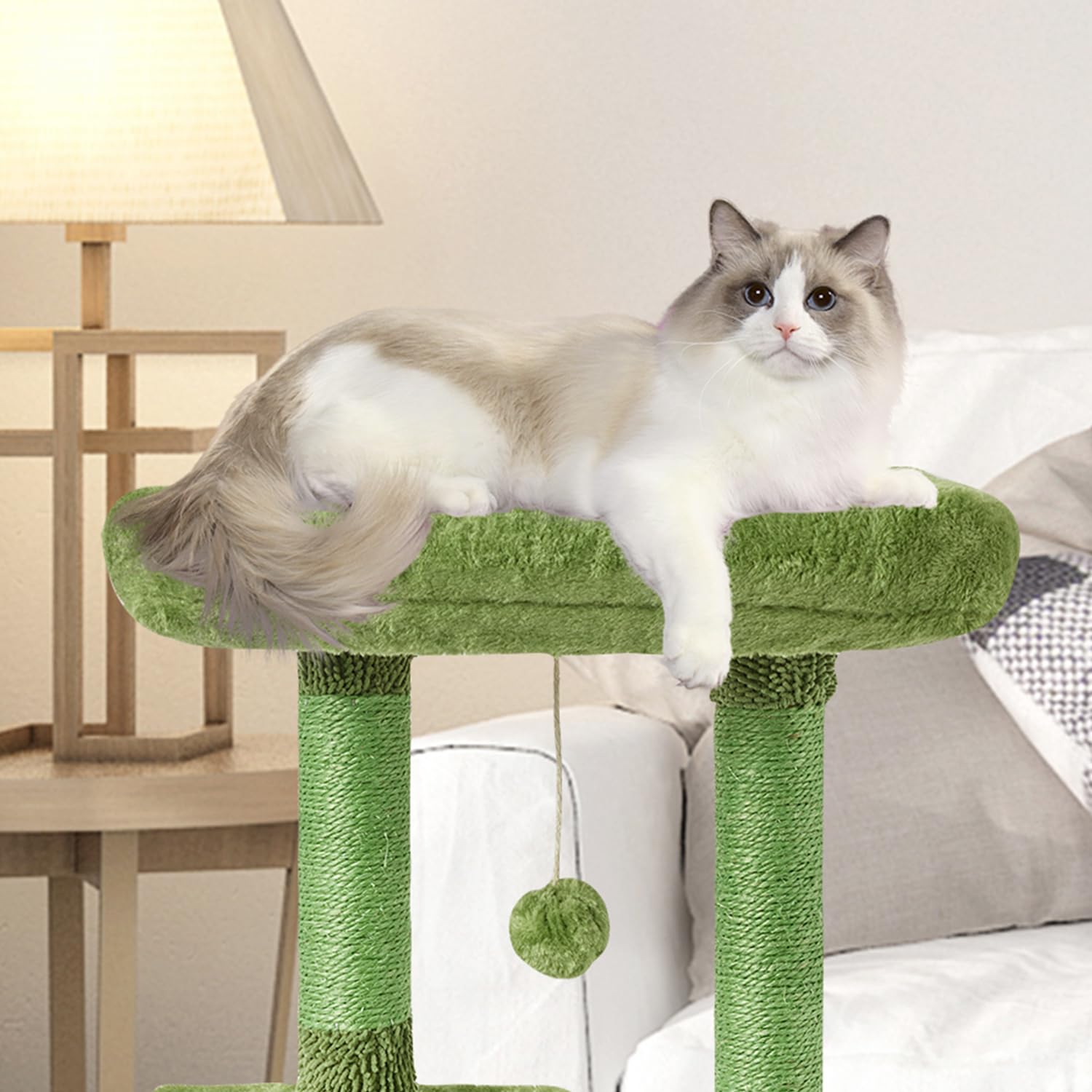 FISH&NAP Cute Cat Tree Kitten Cat Tower for Indoor Cat Condo Sisal Scratching Posts with Jump Platform Cat Furniture Activity Center Play House Beige