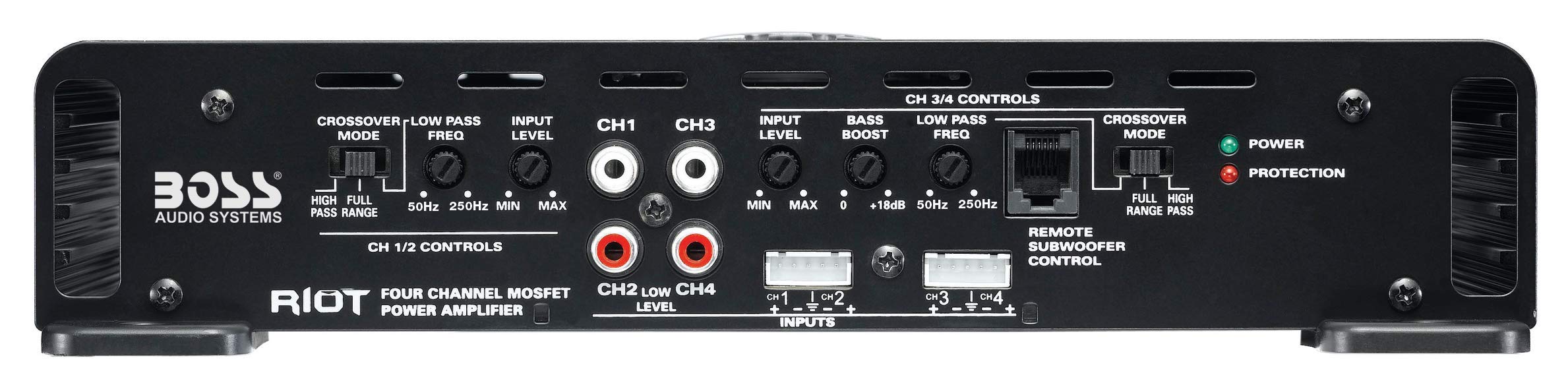 BOSS Audio Systems R1004 Riot Series 4 Channel Class A/B Car Amplifier - 400 High Output, IC (Integrated Circuit), Hook Up to Subwoofer for Bass