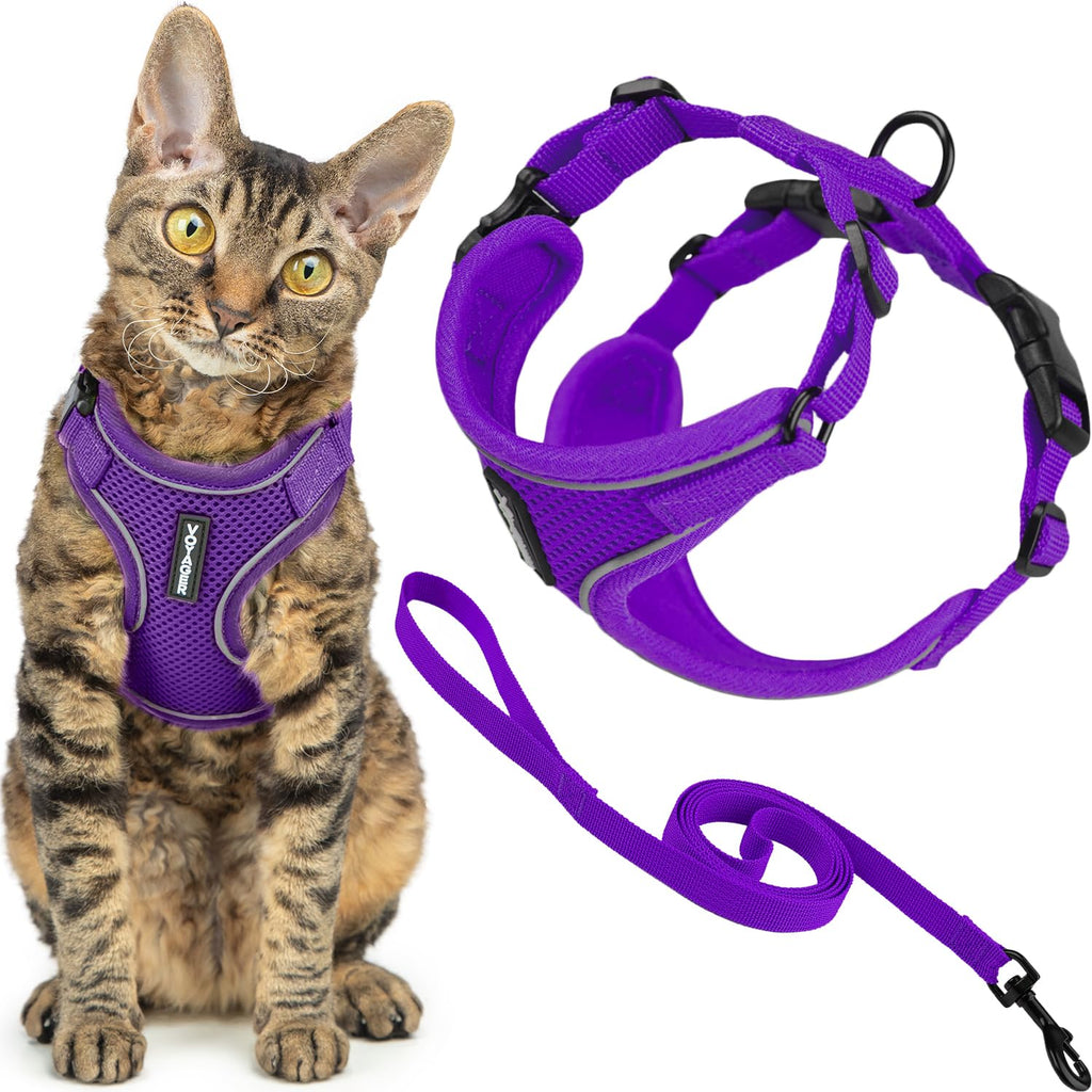 Voyager Escape-Proof Step-in Lock Cat Harness & 5ft Neoprene-Handle Leash Set All-Weather Mesh with Reflective Stitching for Small to Large Cats by Best Pet Supplies, Army (327), XXXS