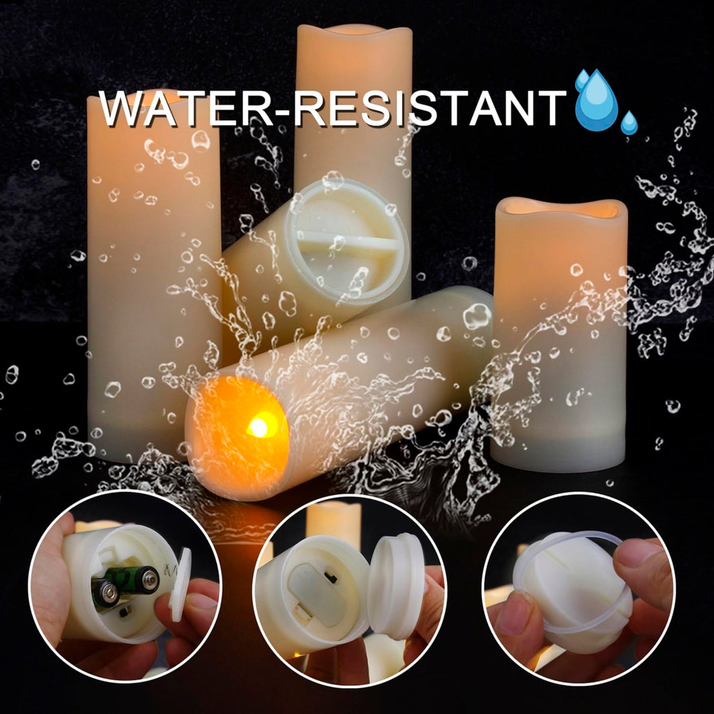 Aignis 12-Pack Waterproof Flameless Candles, 2.2" Slim Plastic Battery Operated LED Pillar Candles with 2 Remotes & Timers, Melt-Proof Fake Electric Candles for Outdoor Patio, Wedding, Home Decor