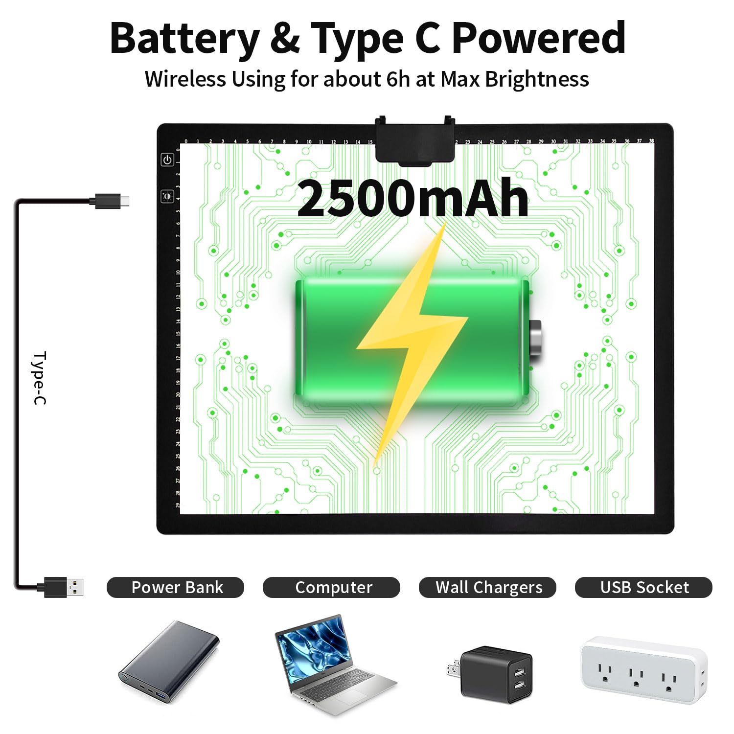 Zocelight A1(35.4''x 23.6'') Large Rechargeable Light Pad for Diamond Painting,6 Levels & Stepless Dimming Light Box for Tracing,3-Color Modes Light Board,Built-in 6000mAh Battery Light Table for Art