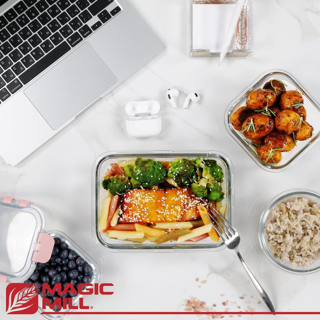 Magic Mill Premium Borosilicate Glass Food Storage Containers with lids Set | 24pc Sets with 12 Bowls & 12 Airtight Locking Lids for Lunch & Meal Prep, Safe for Oven, Freezer, Dishwasher, BPA-Free
