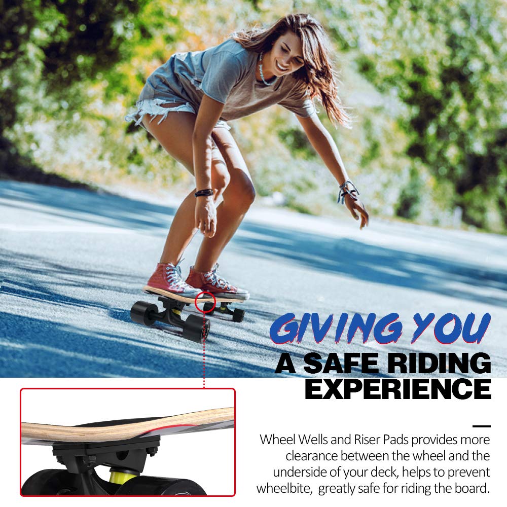 BELEEV Cruiser Skateboards for Beginners, 27 x 8 inch Complete Skateboard for Kids Teens Adults, 7 Ply Canadian Maple Double Kick Deck Concave Skateboard with Skate T-Tool