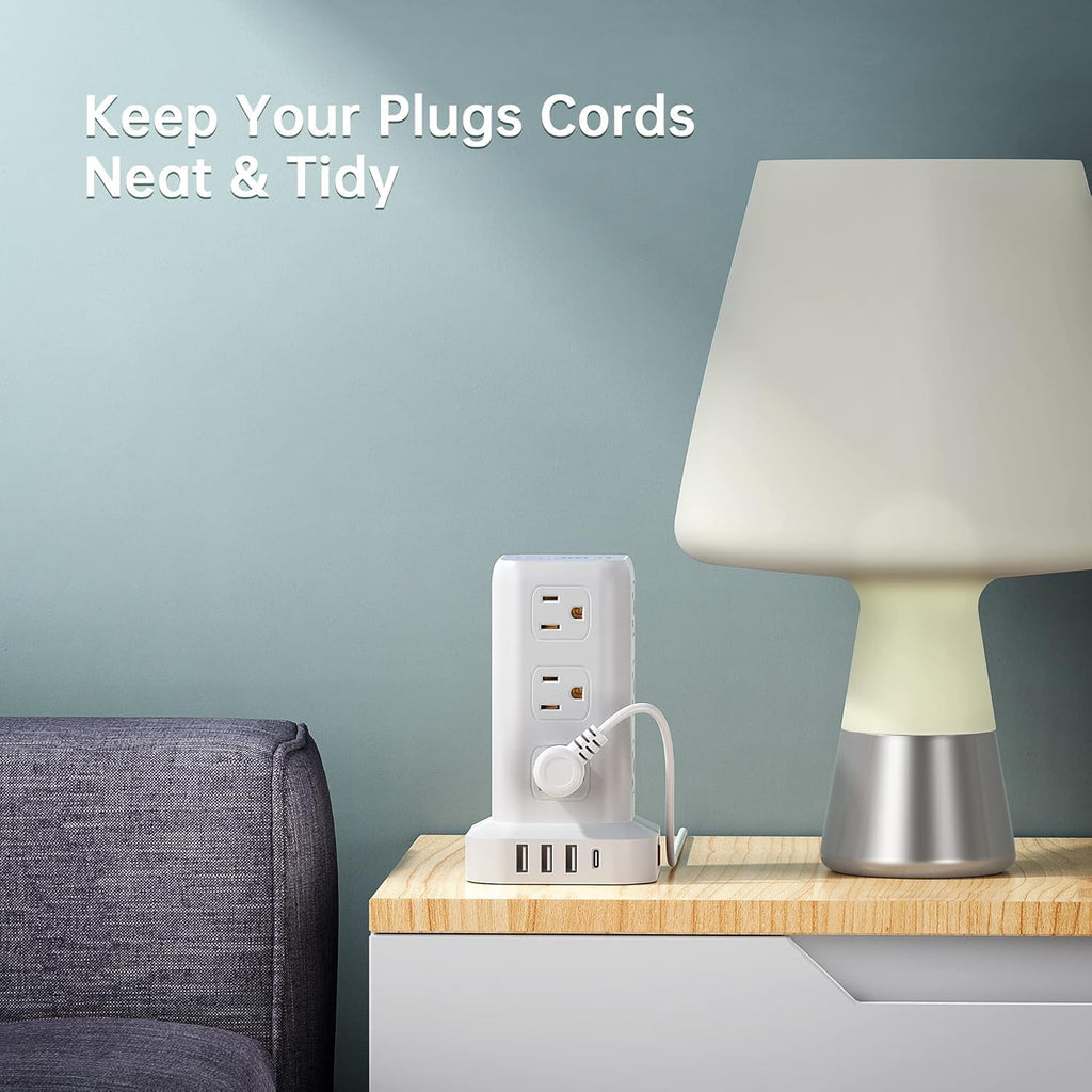 Tower Surge Protector Power Strip with 12 Outlets 4 USB (1 USB C), 6.5Feet Extension Cord with Multiple Outlets, Charging Station, Power Strip Tower, Office Desk Supplies