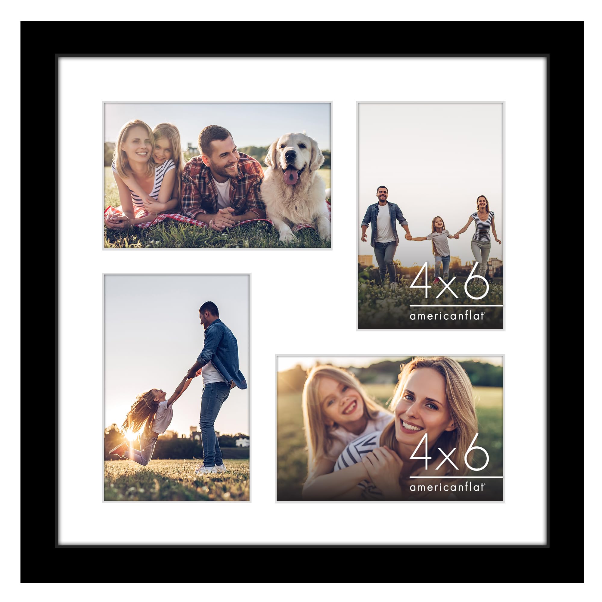 Americanflat 4x6 Double Picture Frame with Shatter-Resistant Glass - Fits Two 4x6 Photos or use as One 6x14 Frame - Signature Collection - Collage Frames for Tabletop and Wall Display - Black