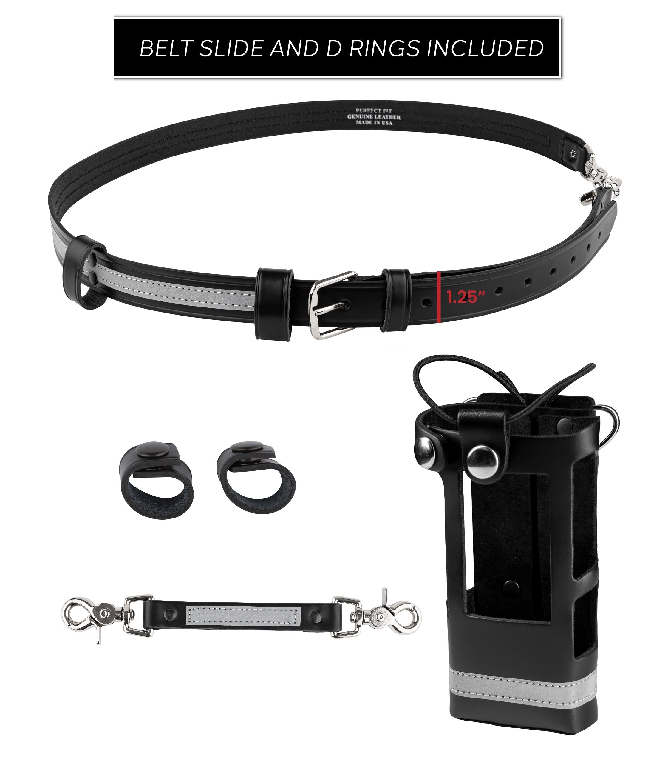 Perfect Fit firefighter radio strap and holder leather Bundle Set Includes radio holster, strap, sway strap, cord keepers