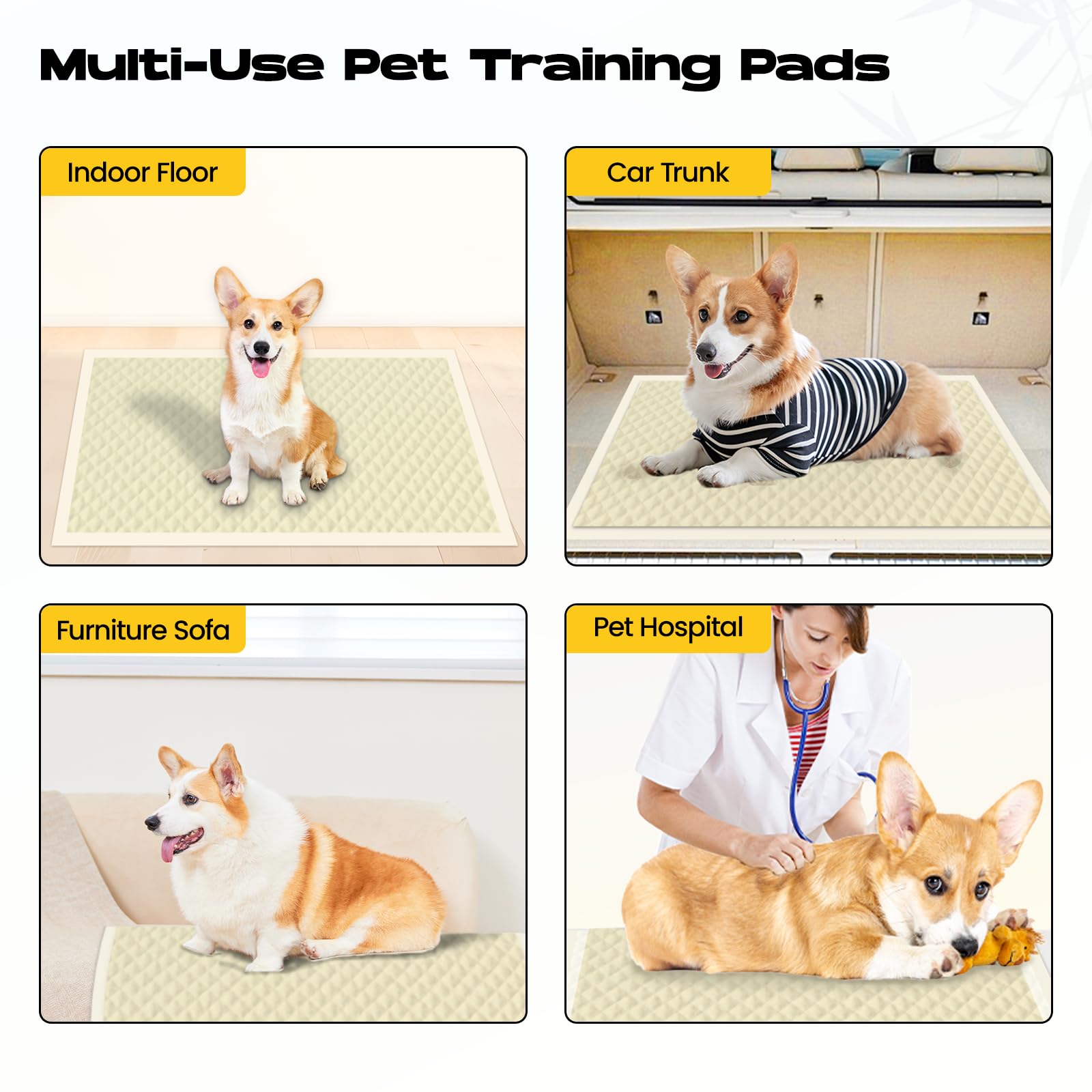 Puppy Pads 30 Count Small 22x22in Bamboo Training Pads Deodorizing Leakproof Quick Drying Dog Pee Pads Super Absorbent Disposable Pee Pads for Dogs Puppies, Doggie, Cats, Rabbits