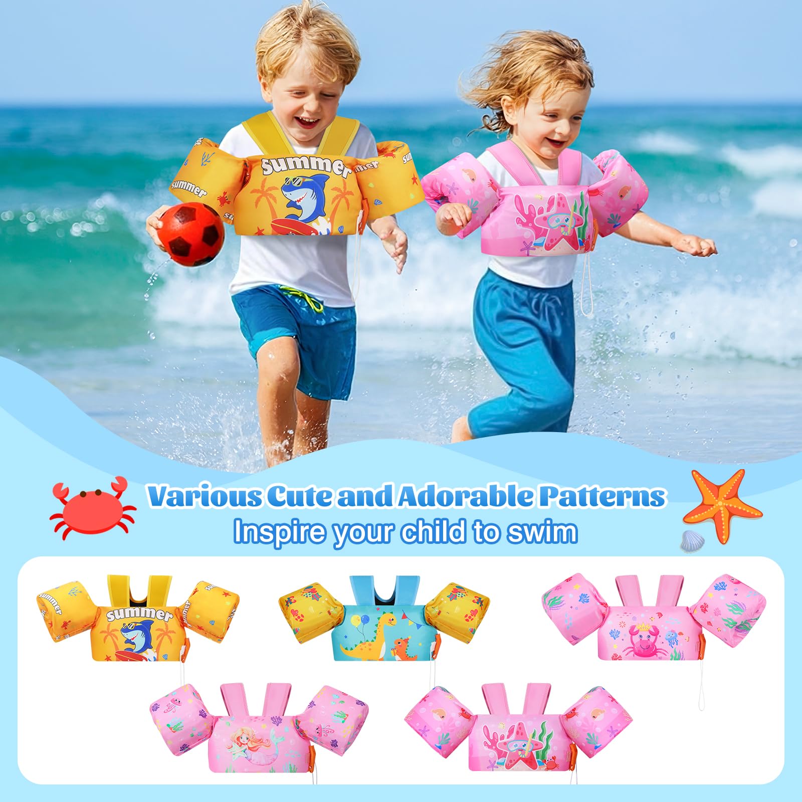 Moko Swim Arm Band for Kids 20-30-50 lbs, Cute Cartoon Toddler Swim Vest, Swimming Water Wings Pool Floaties Sleeve for Children Learn to Swim