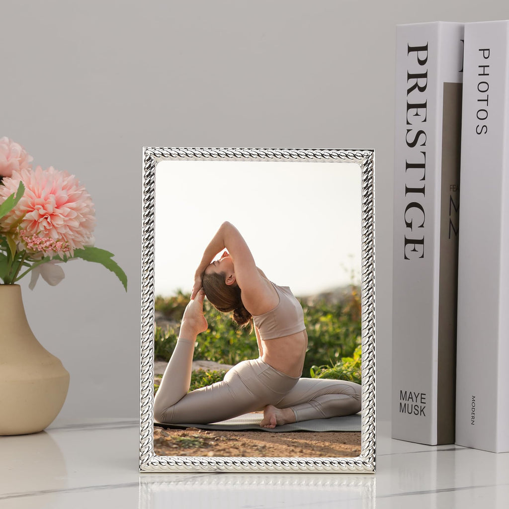 4x4 Gold Rope Design Metal Picture Frame With Mat for 3x3'', Premium Velvet Backing Real Glass Front Desktop & Wall Display Elegant Home Decor