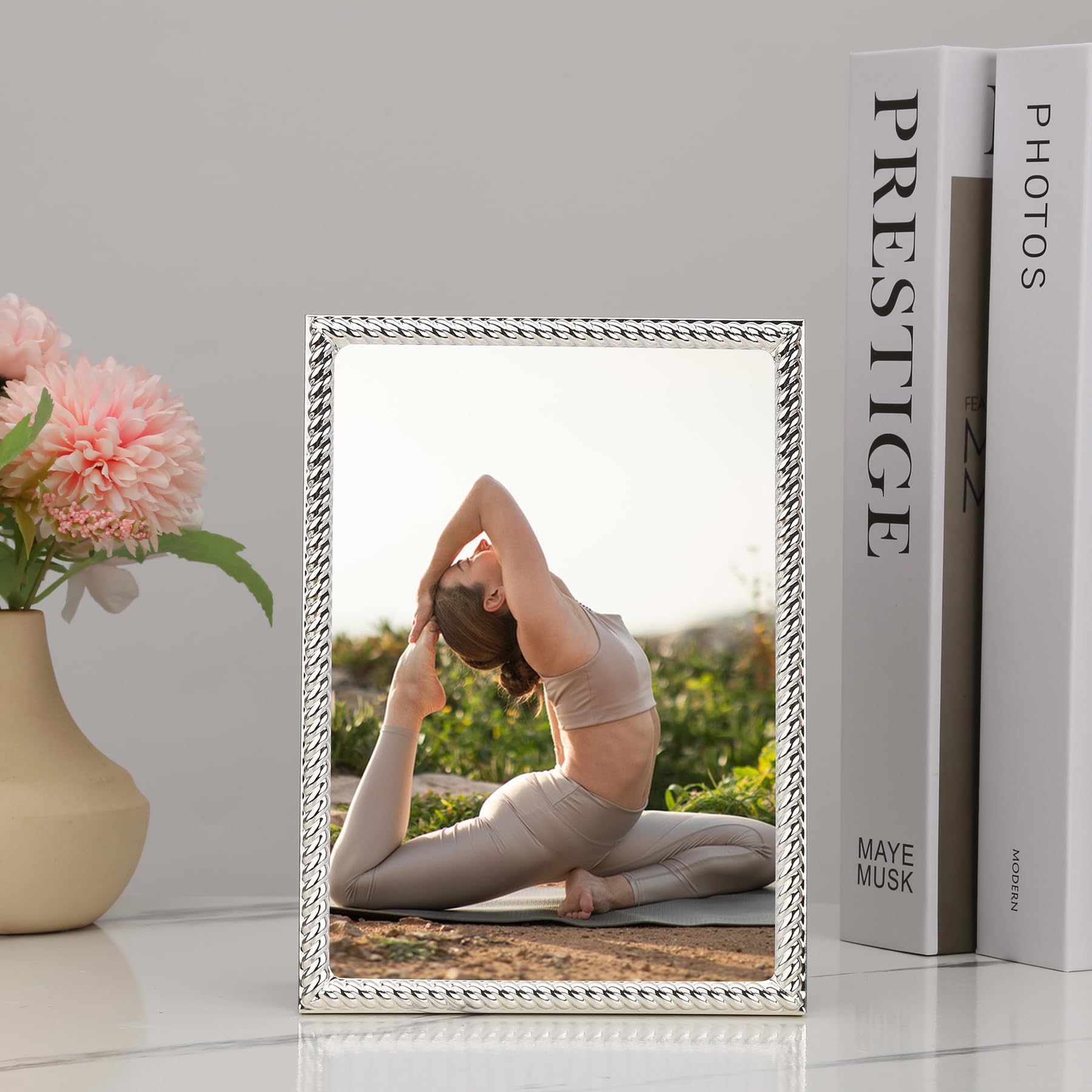 4x4 Gold Rope Design Metal Picture Frame With Mat for 3x3'', Premium Velvet Backing Real Glass Front Desktop & Wall Display Elegant Home Decor