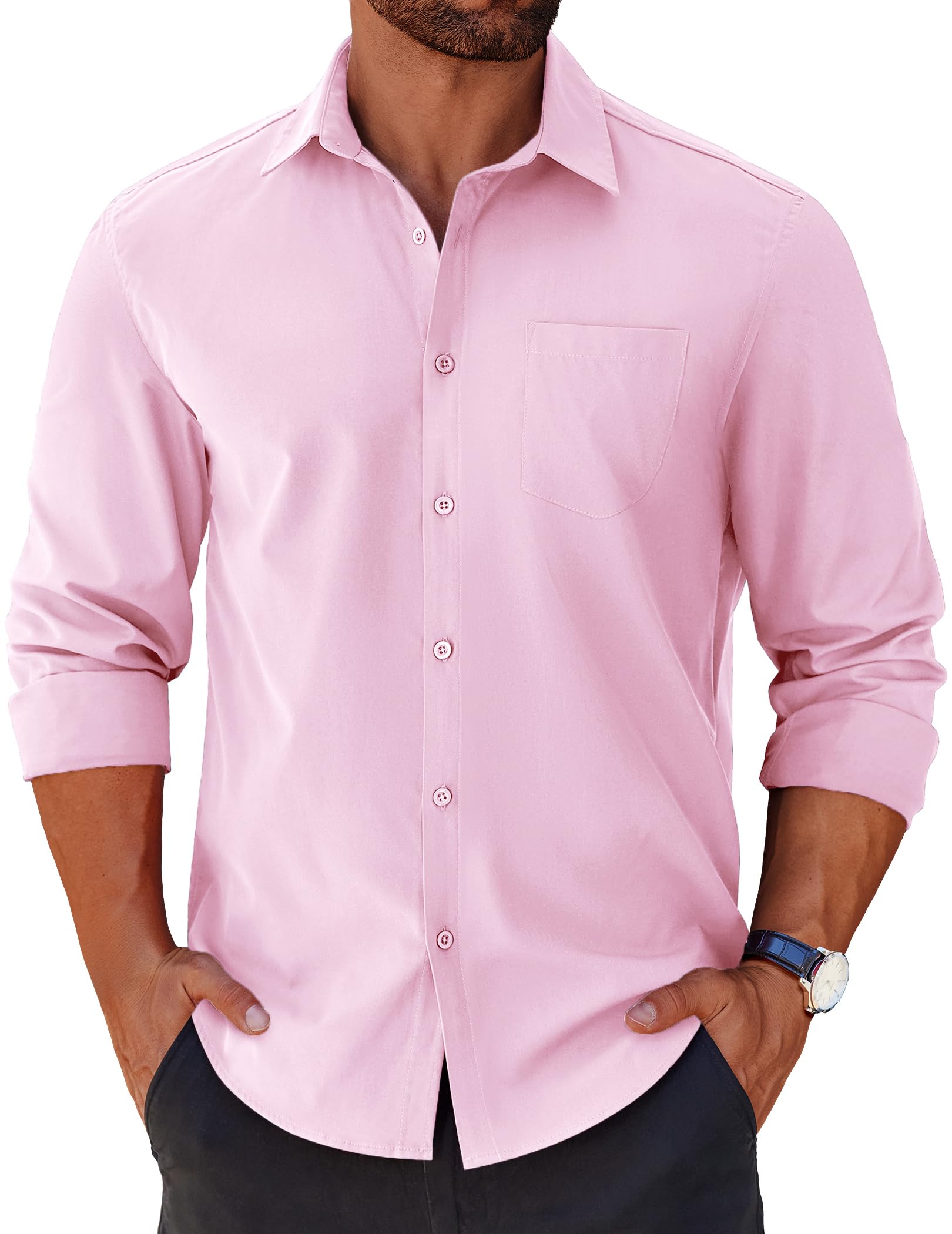 COOFANDY Mens Long Sleeve Button Down Shirts Casual Untucked Shirts for Men Dress Shirts Beach Wedding Shirts